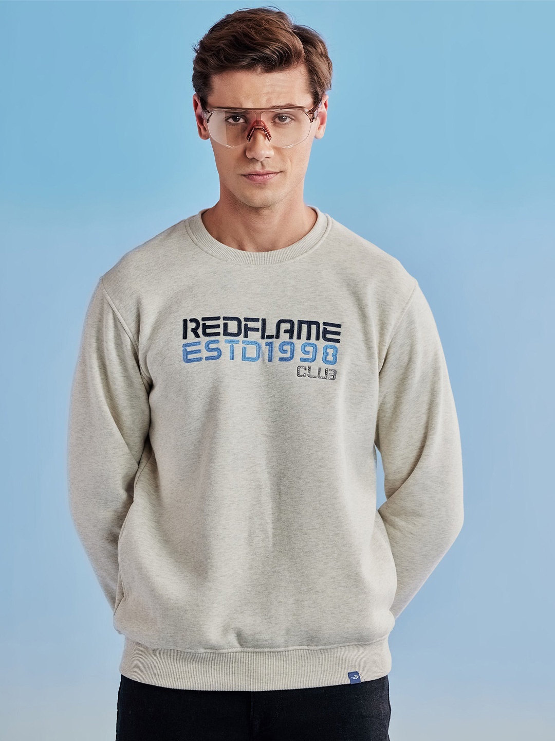 

Red Flame Men Printed Sweatshirt, Cream