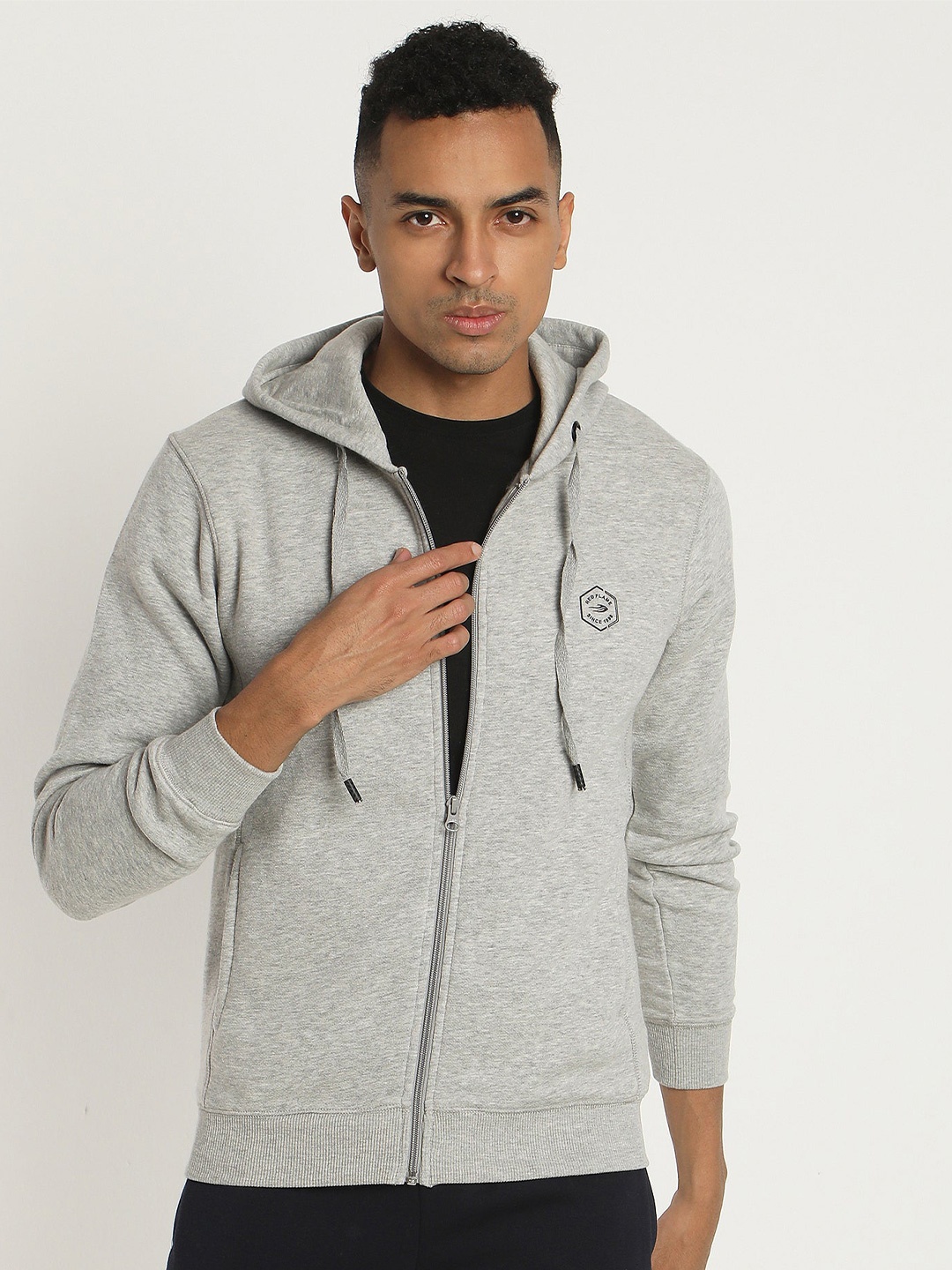 

Red Flame Hooded Front-Open Sweatshirt, Grey