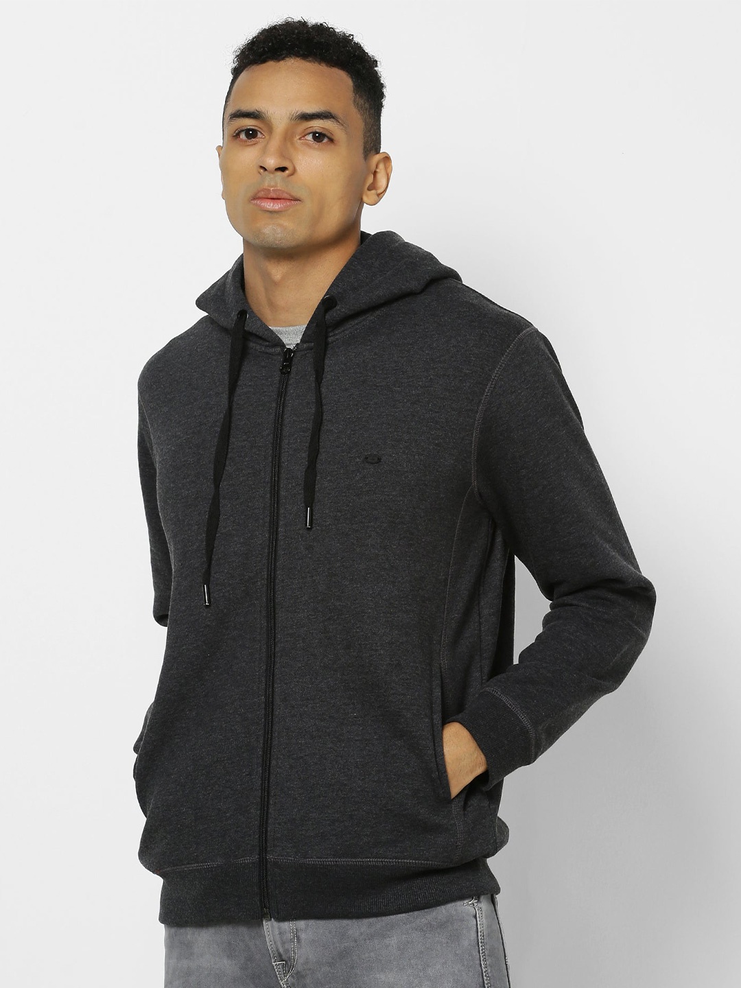 

Red Flame Front Open Hooded Sweatshirt, Grey