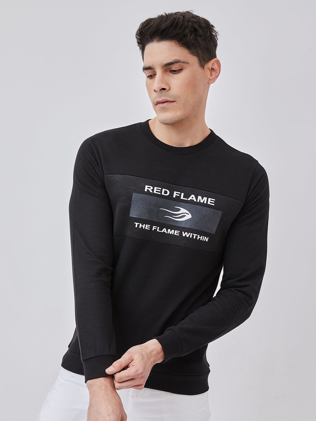 

Red Flame Men Printed Sweatshirt, Black
