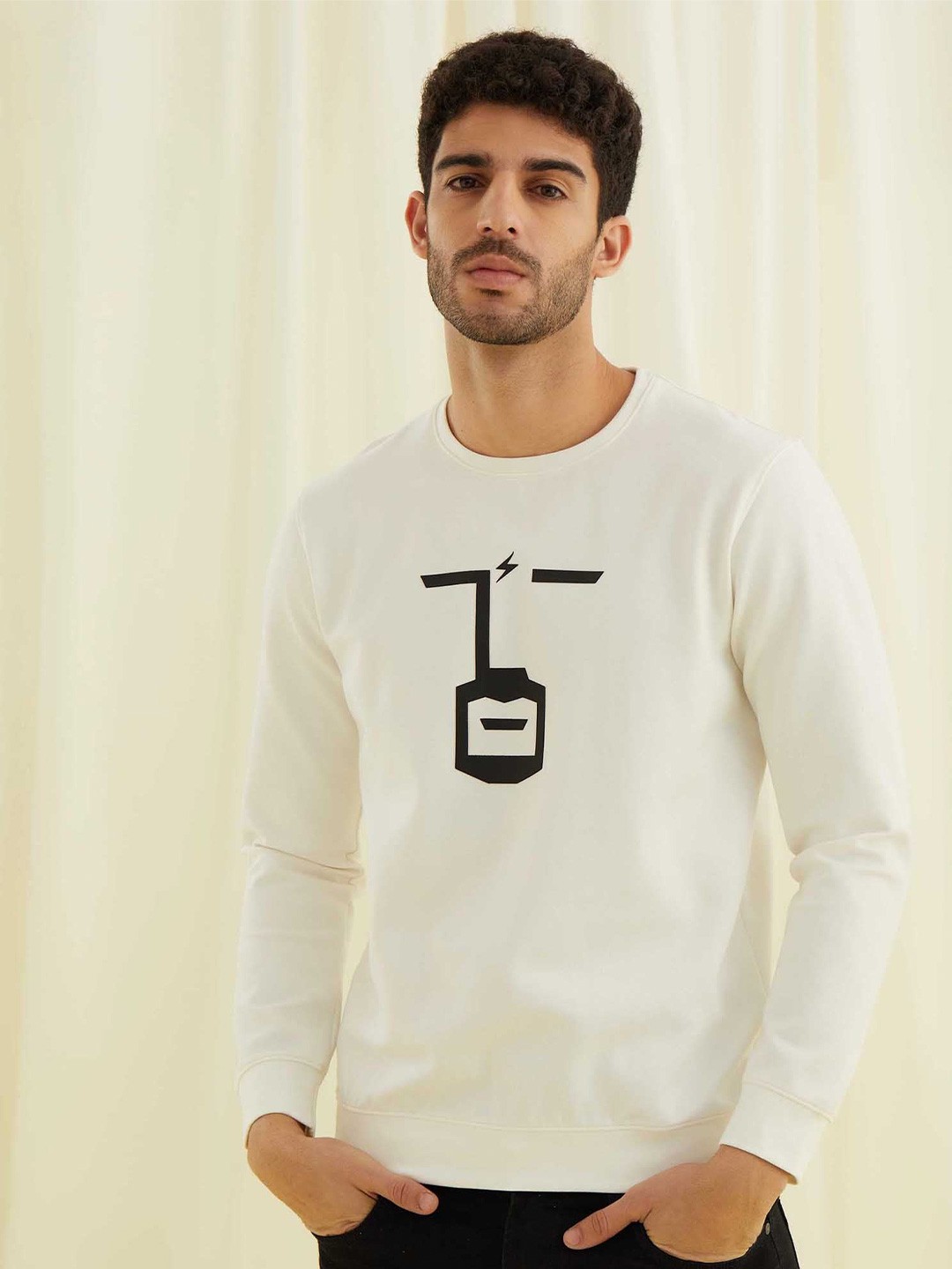 

Red Flame Men Printed Sweatshirt, Cream