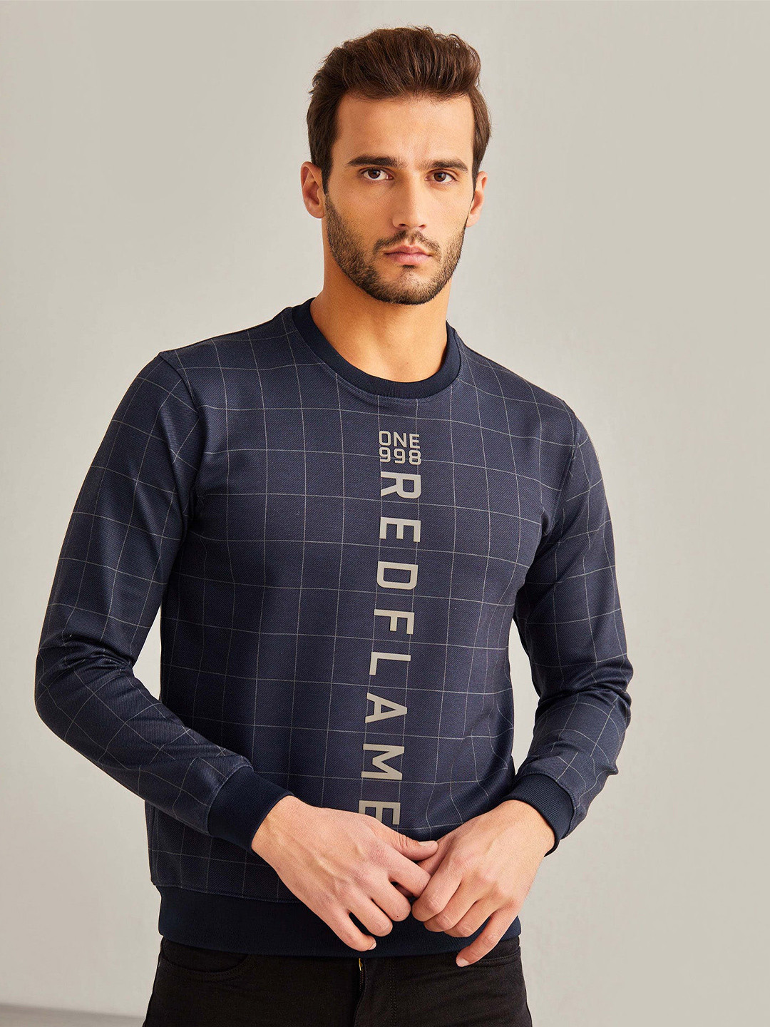 

Red Flame Men Checked Sweatshirt, Navy blue