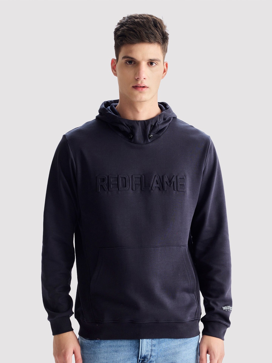 

Red Flame Men Hooded Sweatshirt, Navy blue