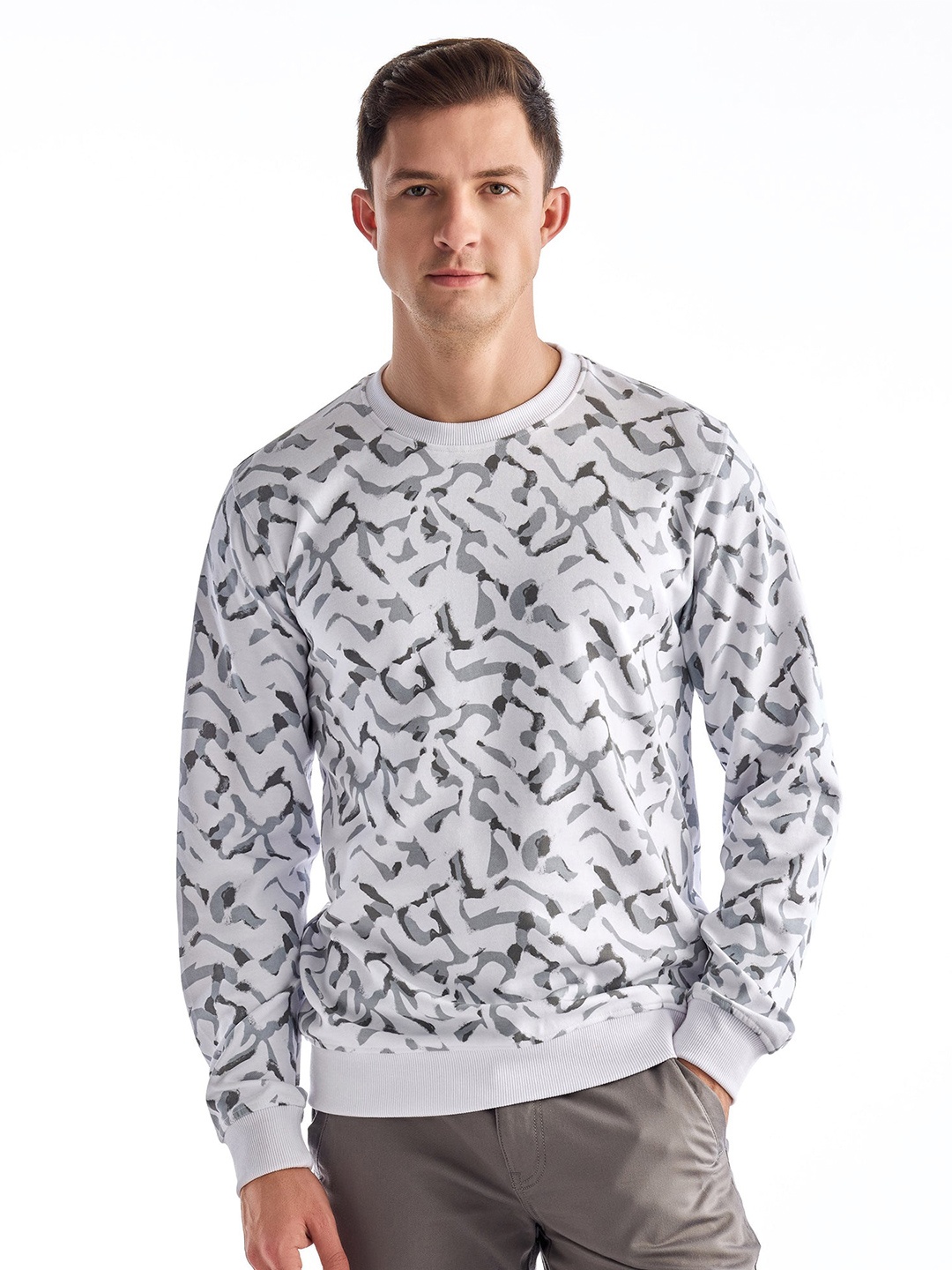 

Red Flame Men Printed Sweatshirt, White