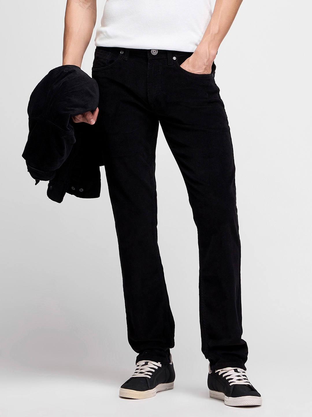 

DAGERRFLY Men Slim Fit Corduroy Stretchable Casual Trouser, Black