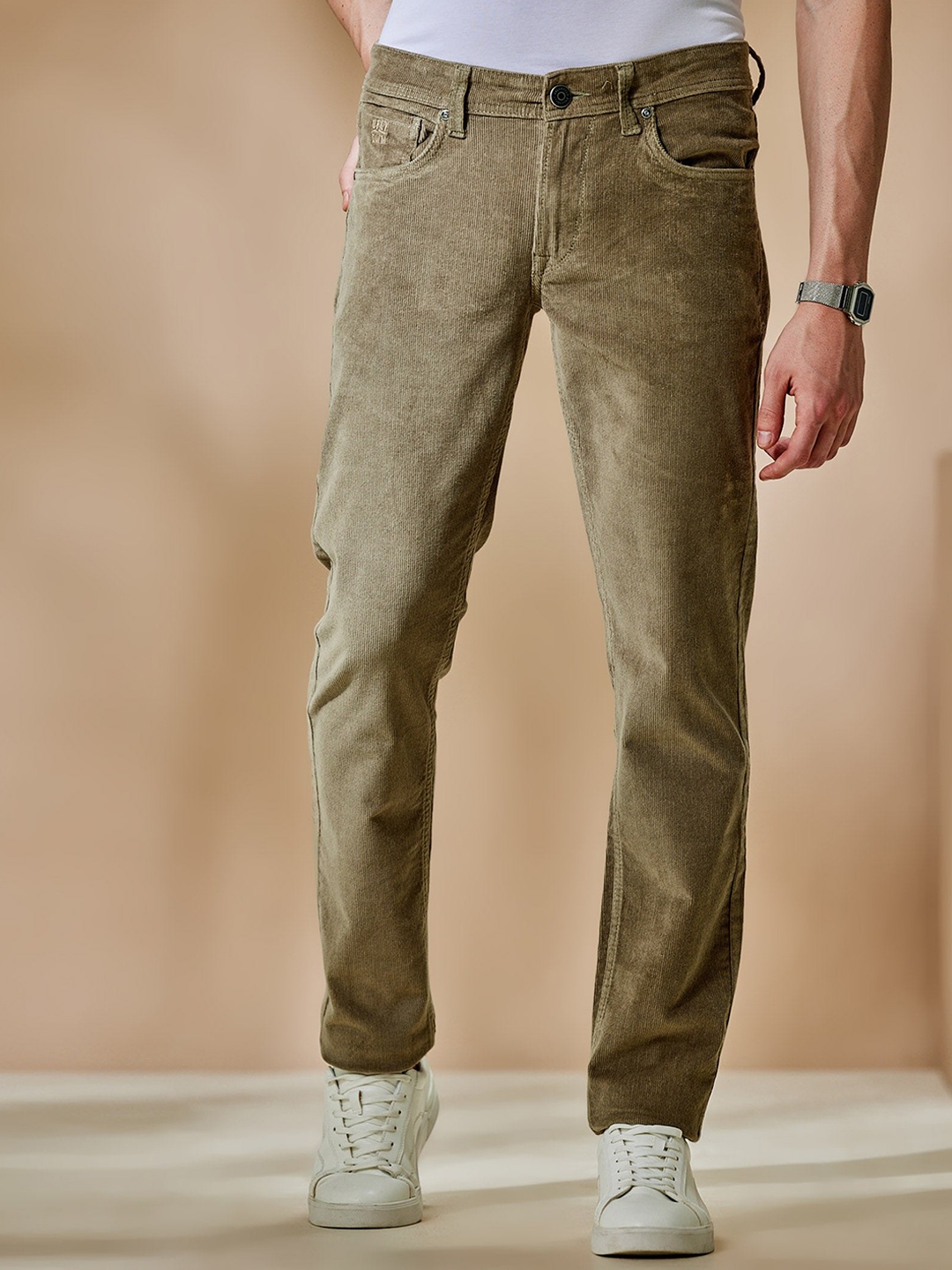 

DAGERRFLY Men Slim Fit Corduroy Stretchable Casual Trouser, Green