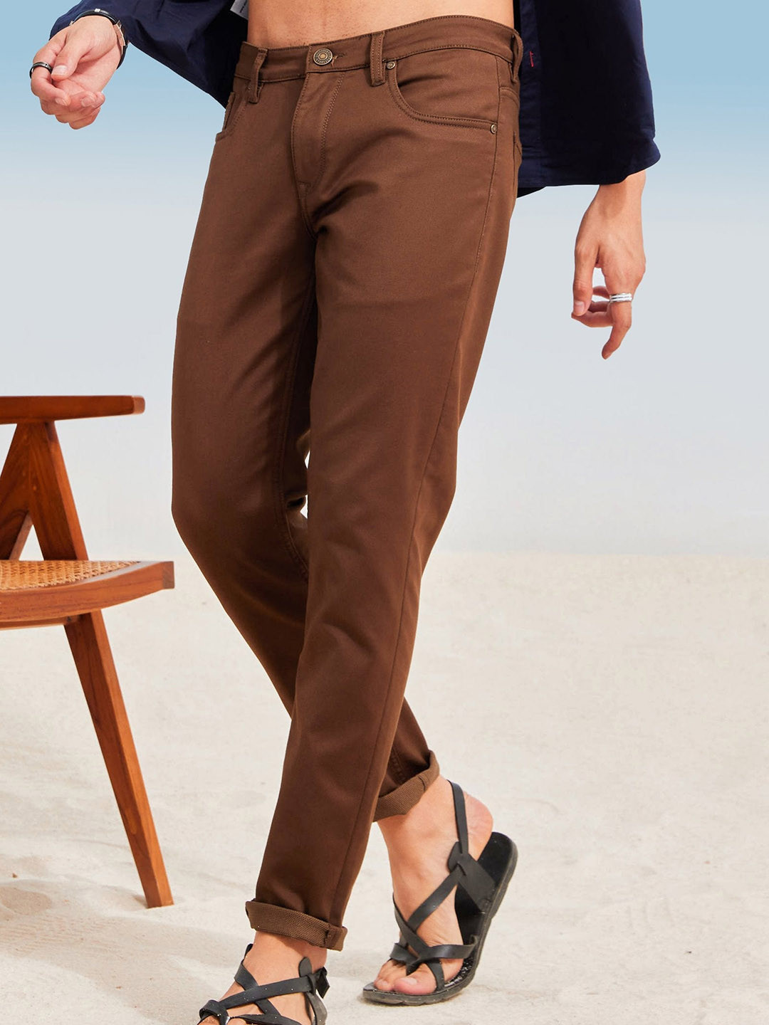 

DAGERRFLY Men Slim Fit Corduroy Stretchable Chinos Casual Trouser, Brown