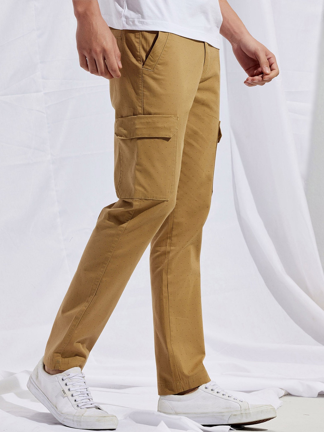 

Red Flame Men Mid Rise Slim Fit Stretchable Cargos Trousers, Khaki