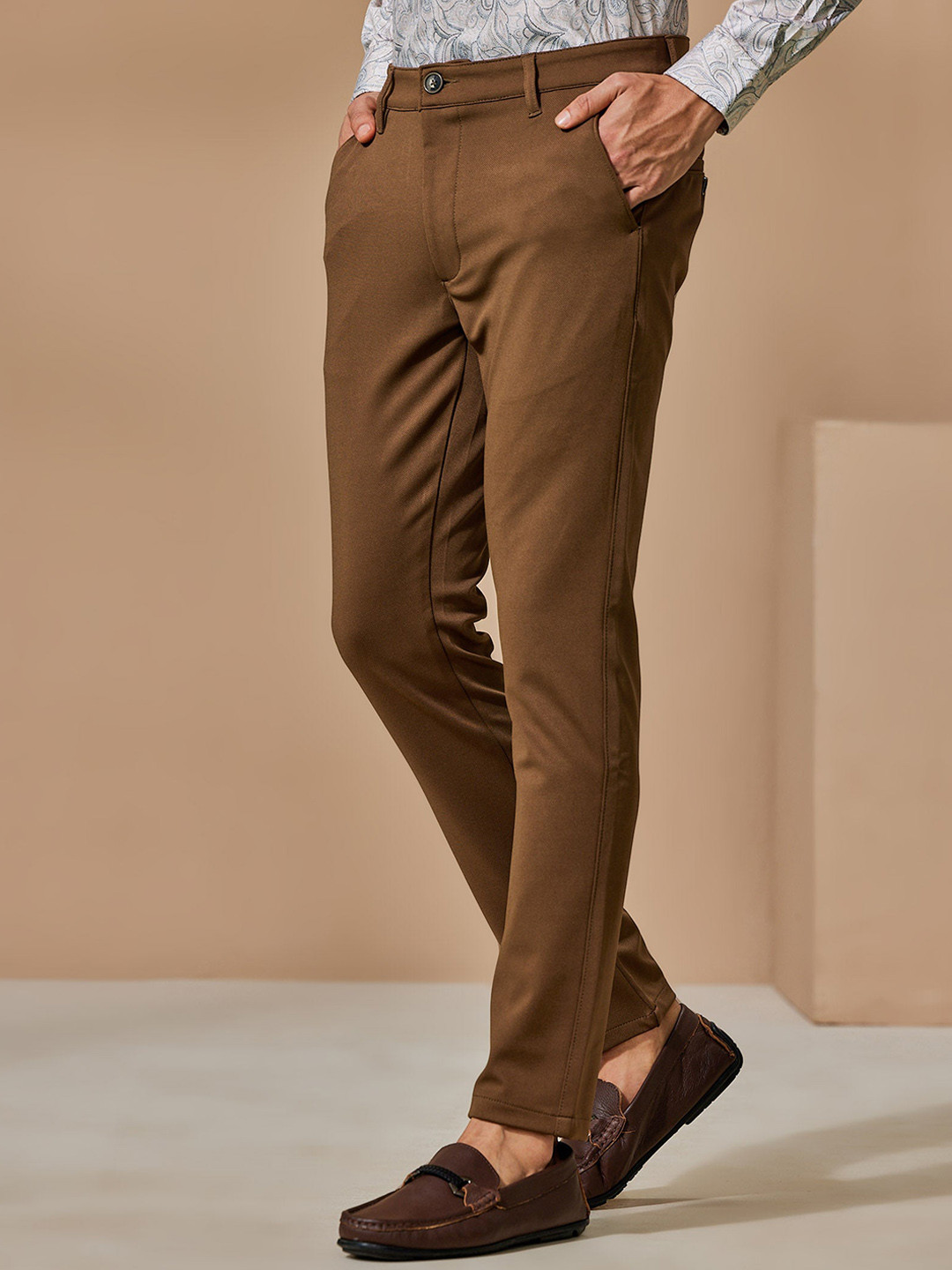 

Red Flame Men Slim Fit Stretchable Trousers, Brown