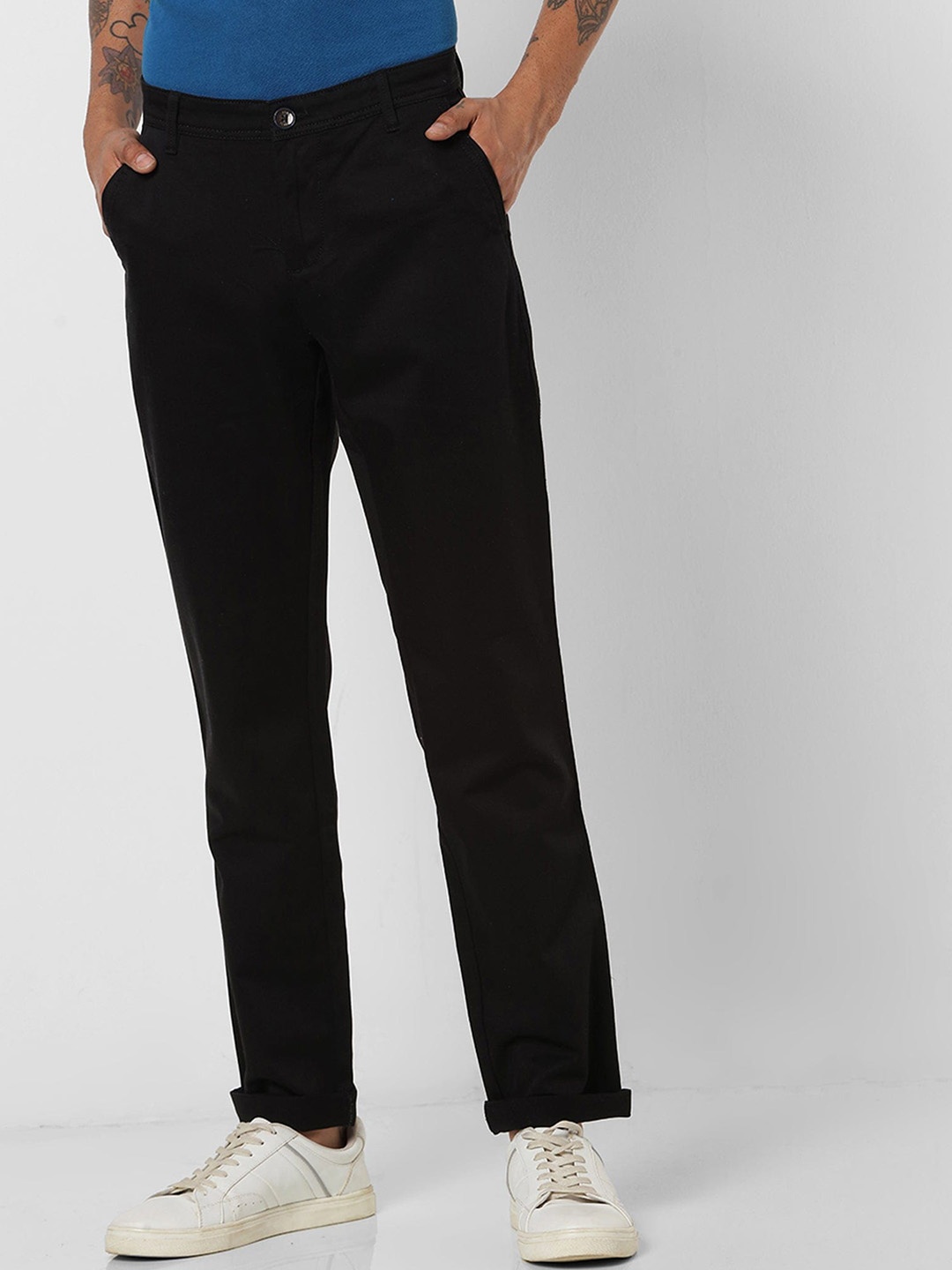 

Red Flame Men Mid Rise Slim Fit Stretchable Regular Trousers, Black