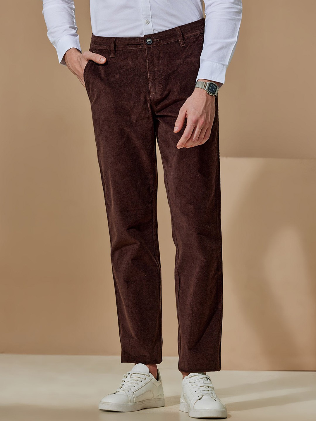 

Red Flame Men Cotton Regular Trousers, Brown