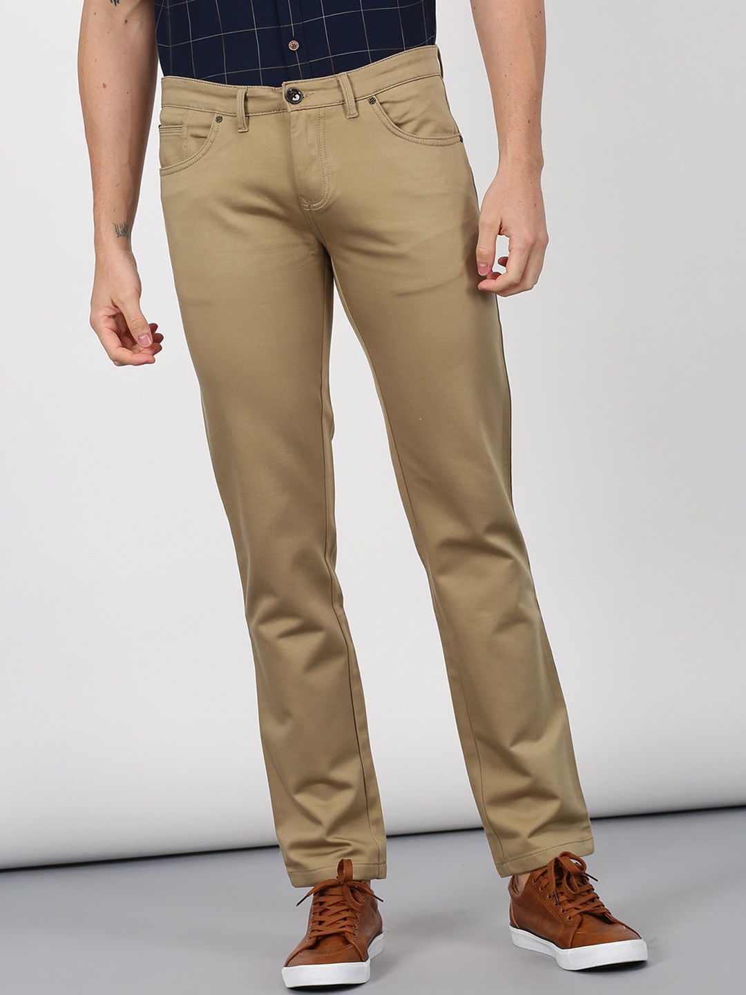 

Red Flame Men Slim Fit Chinos Stretchable Cotton Trousers, Beige