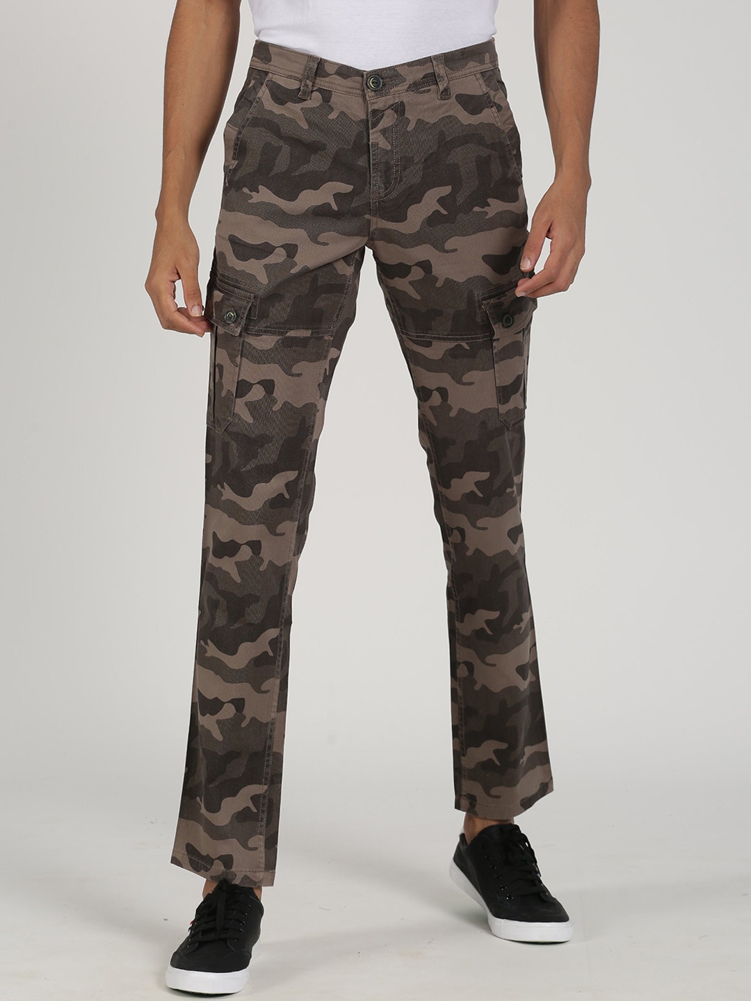 

Red Flame Men Camouflage Printed Slim Fit Mid-Rise Cargo Trouser, Brown