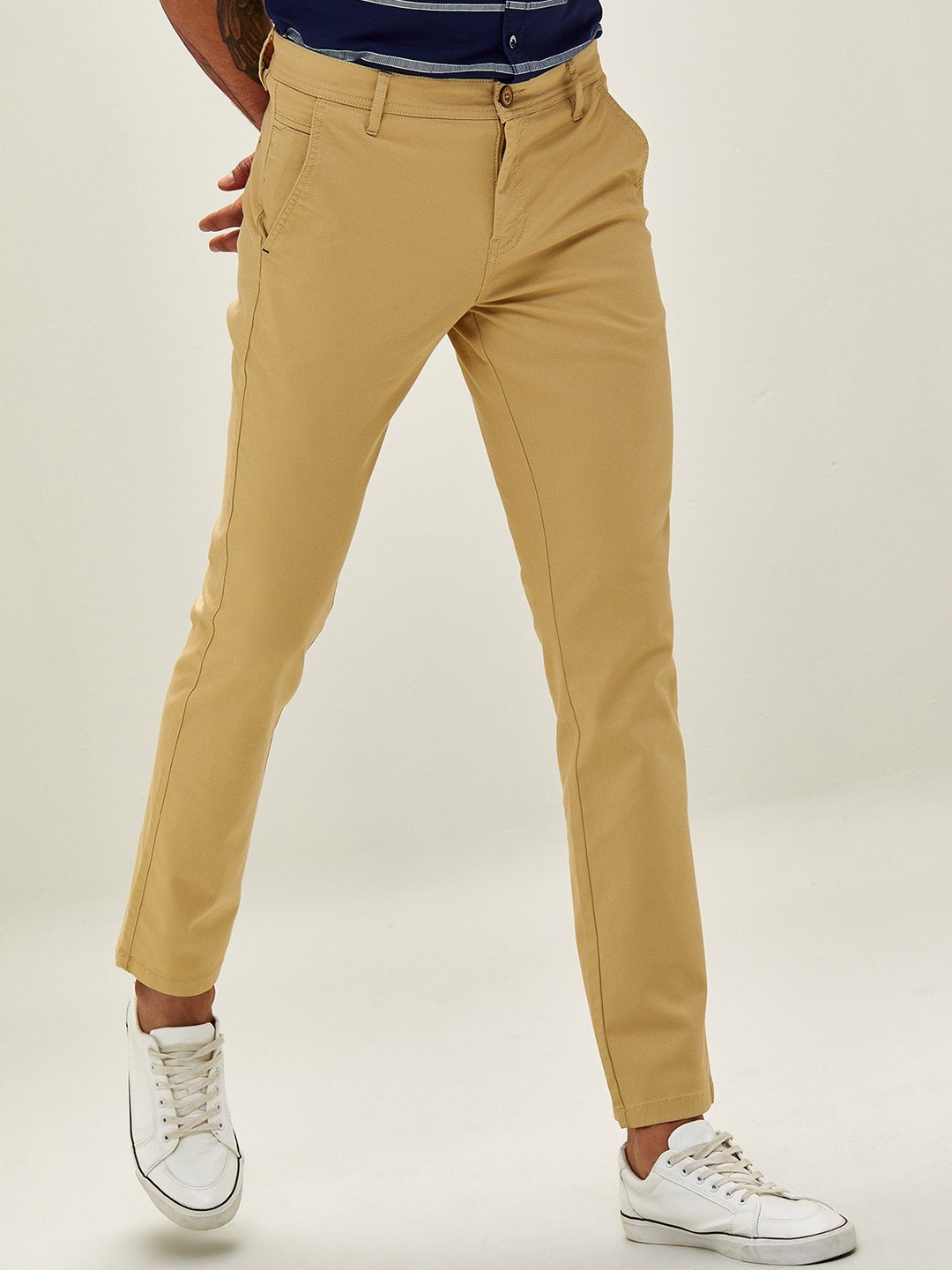 

Red Flame Men Slim Fit Chinos Stretchable Cotton Trousers, Cream