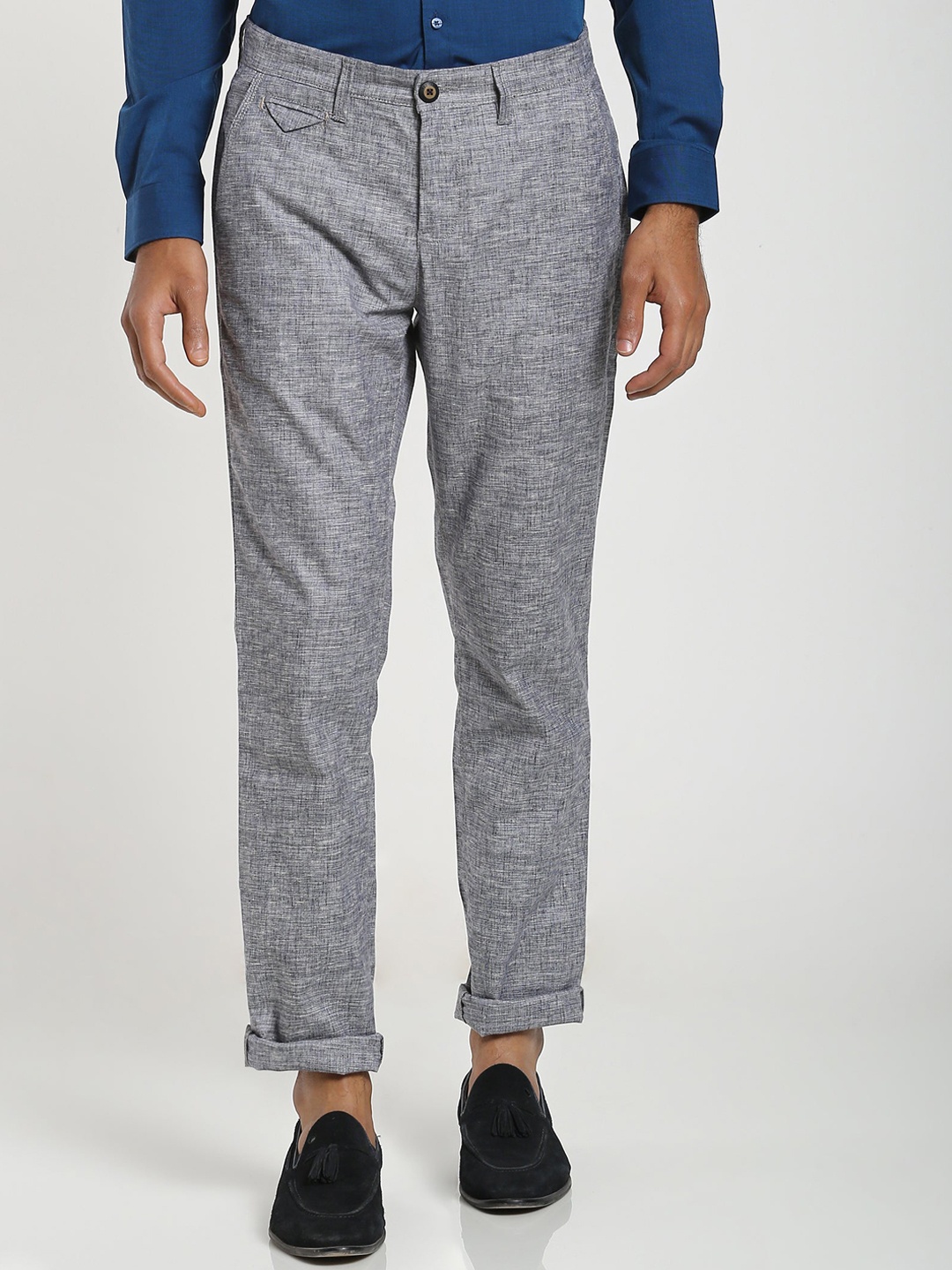 

Red Flame Men Textured Stretchable Slim Fit Regular Trousers, Grey