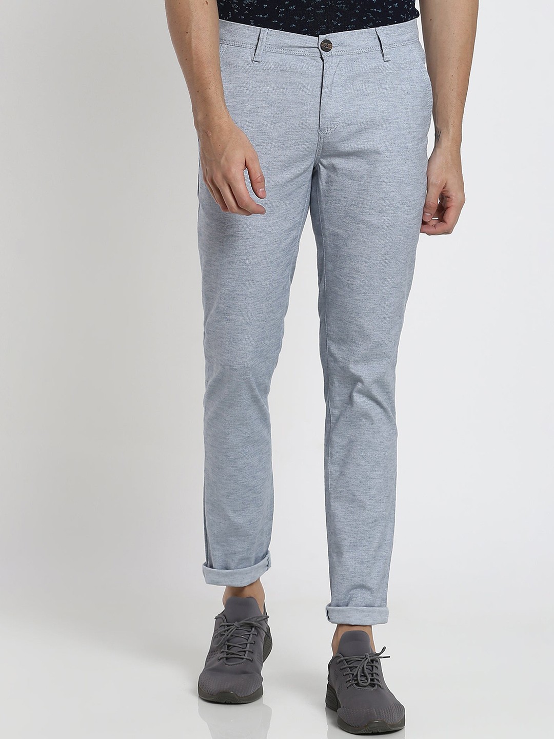 

Red Flame Men Mid-Rise Slim Fit Cotton Trousers, Blue