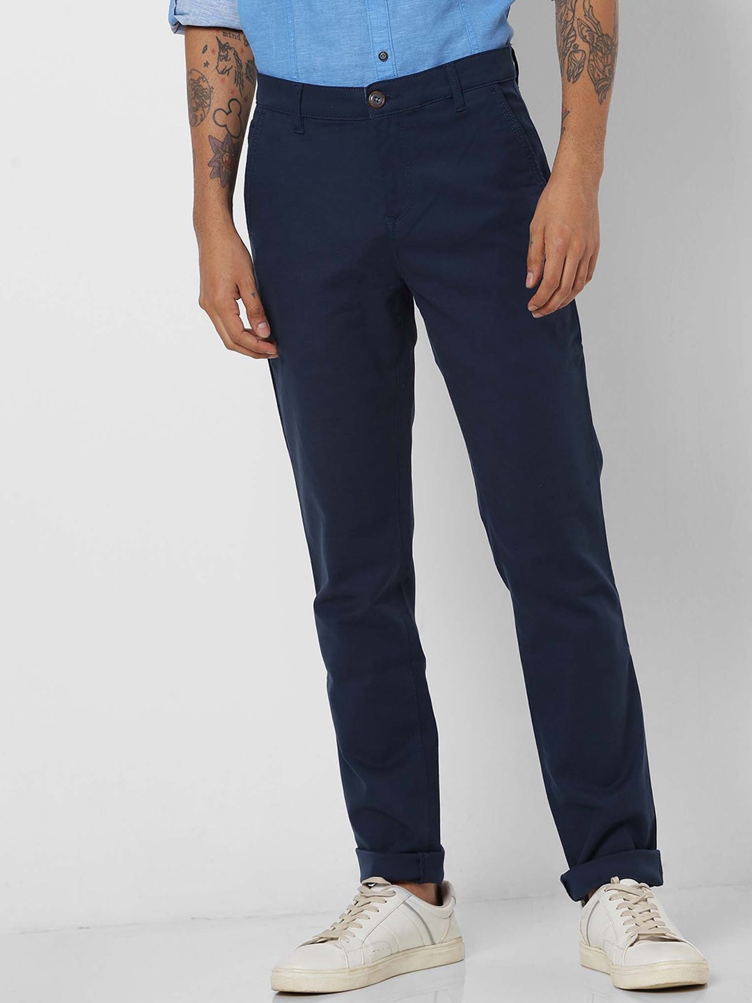 

Red Flame Men Slim Fit Mid-Rise Stretchable Cotton Chinos Trouser, Navy blue