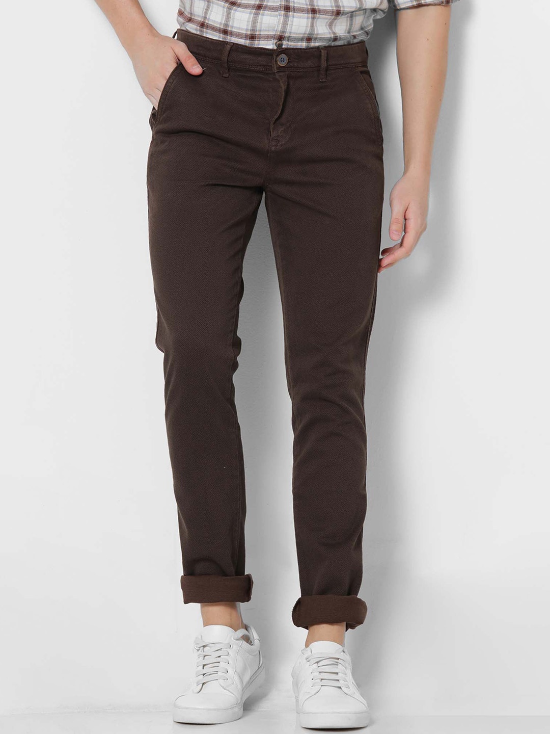 

Red Flame Men Slim Fit Cotton Chinos Trousers, Brown