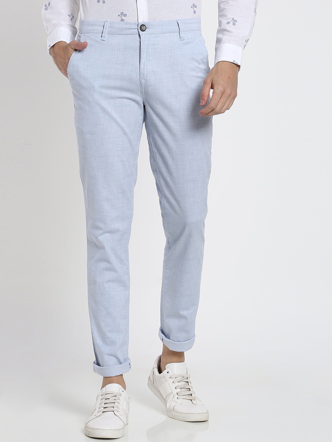 

Red Flame Men Mid-Rise Slim Fit Cotton Trousers, Blue