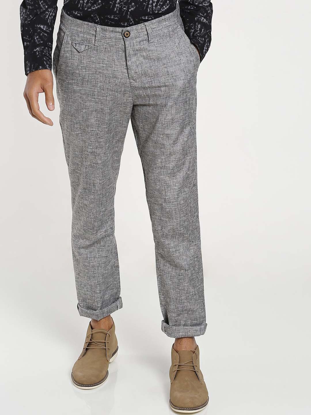 

Red Flame Men Textured Slim Fit Mid Rise Stretchable Cotton Trousers, Black
