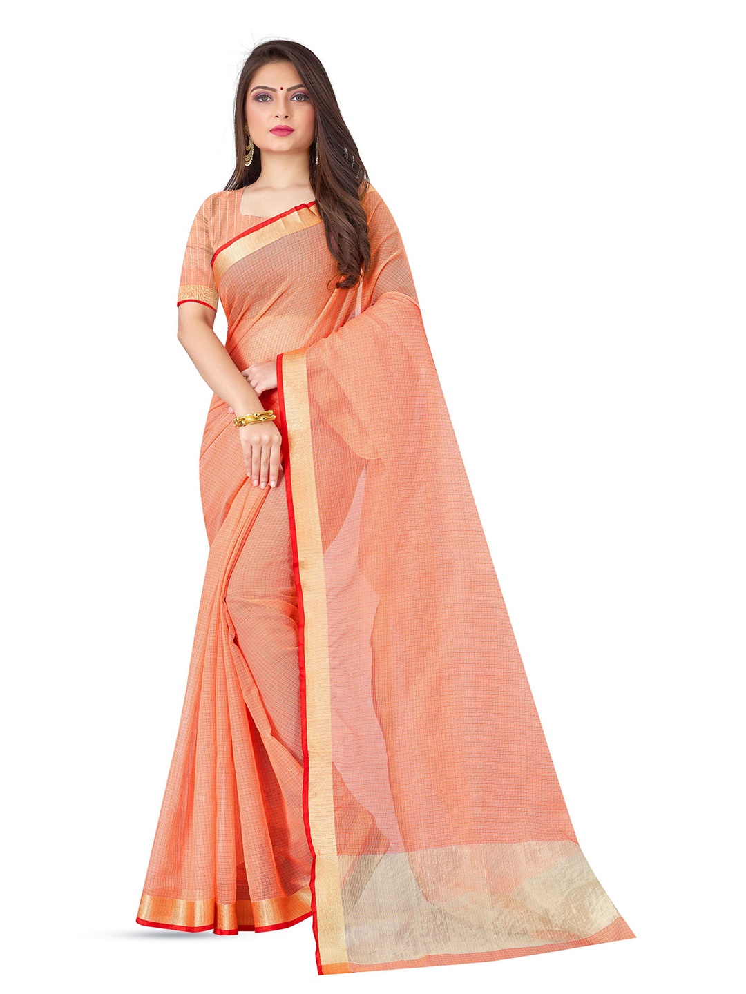 

suyukti creation Checked Kota Saree, Orange