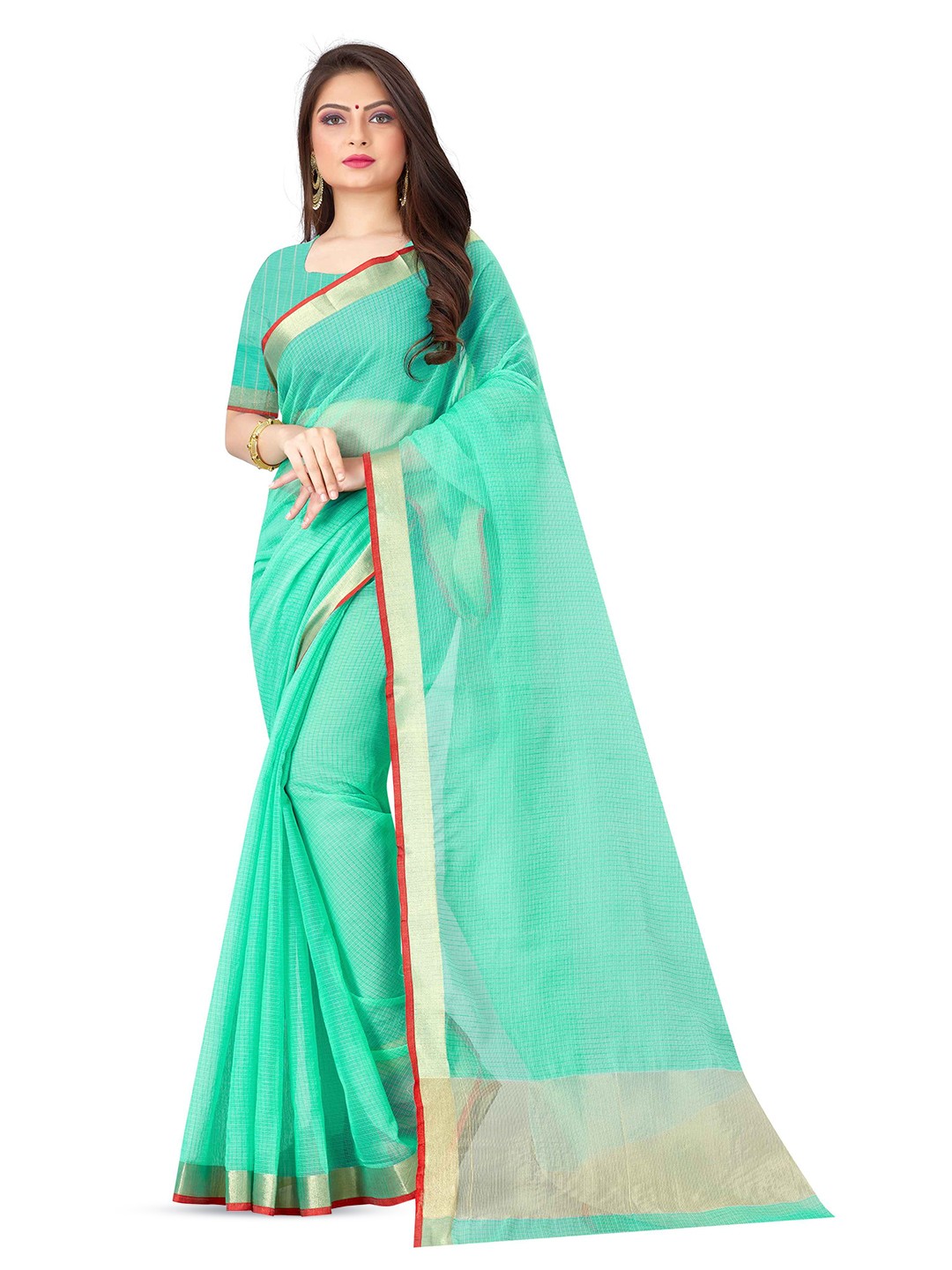 

suyukti creation Checked Kota Saree, Blue