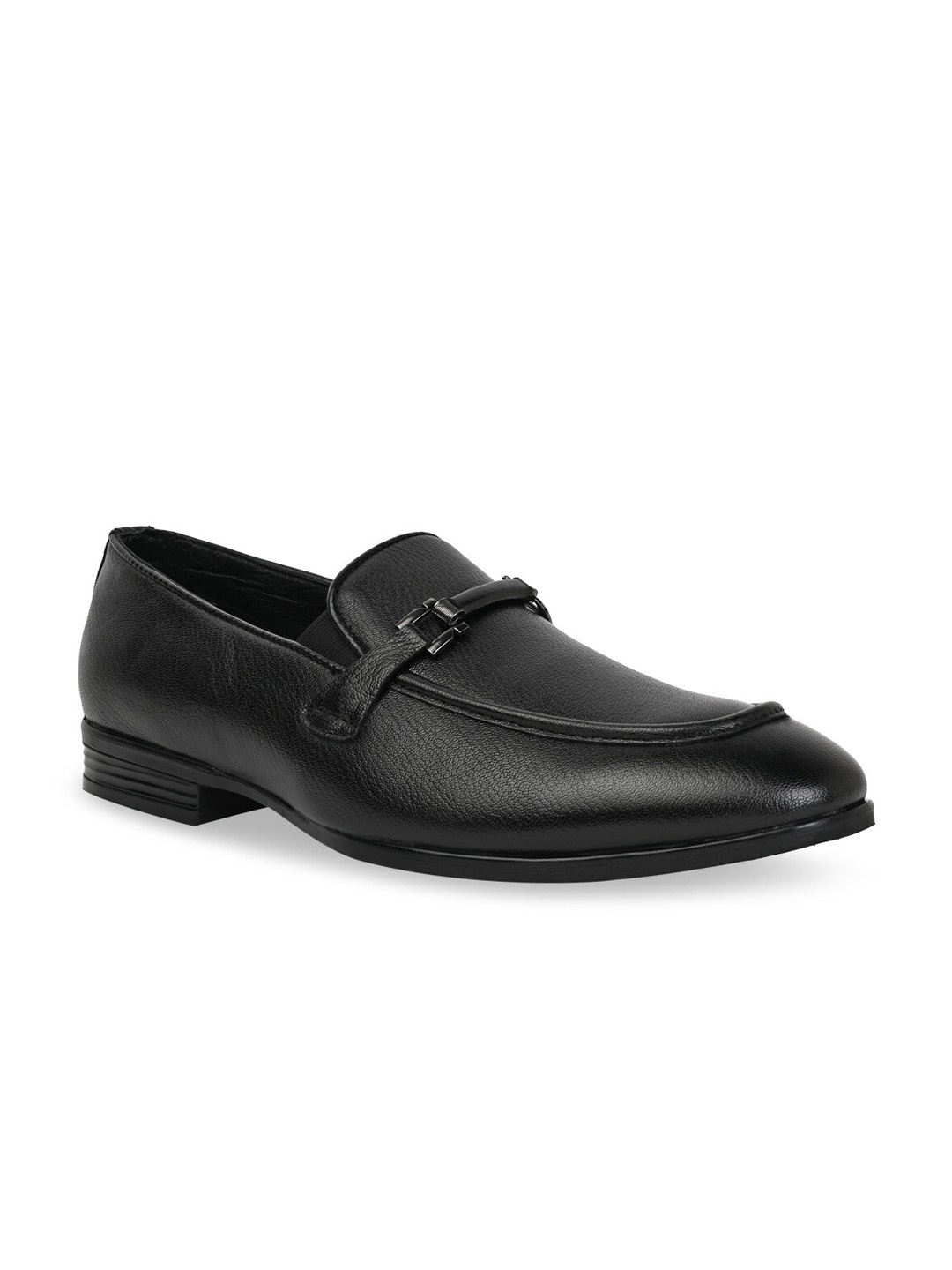 

Regal Men Textured Buckle Detailed Leather Formal Loafers, Black