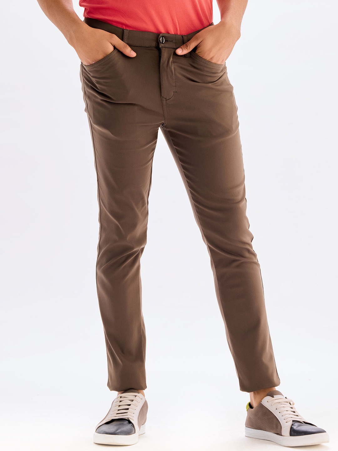 

Red Flame Men Mid-Rise Skinny Fit Trousers, Grey