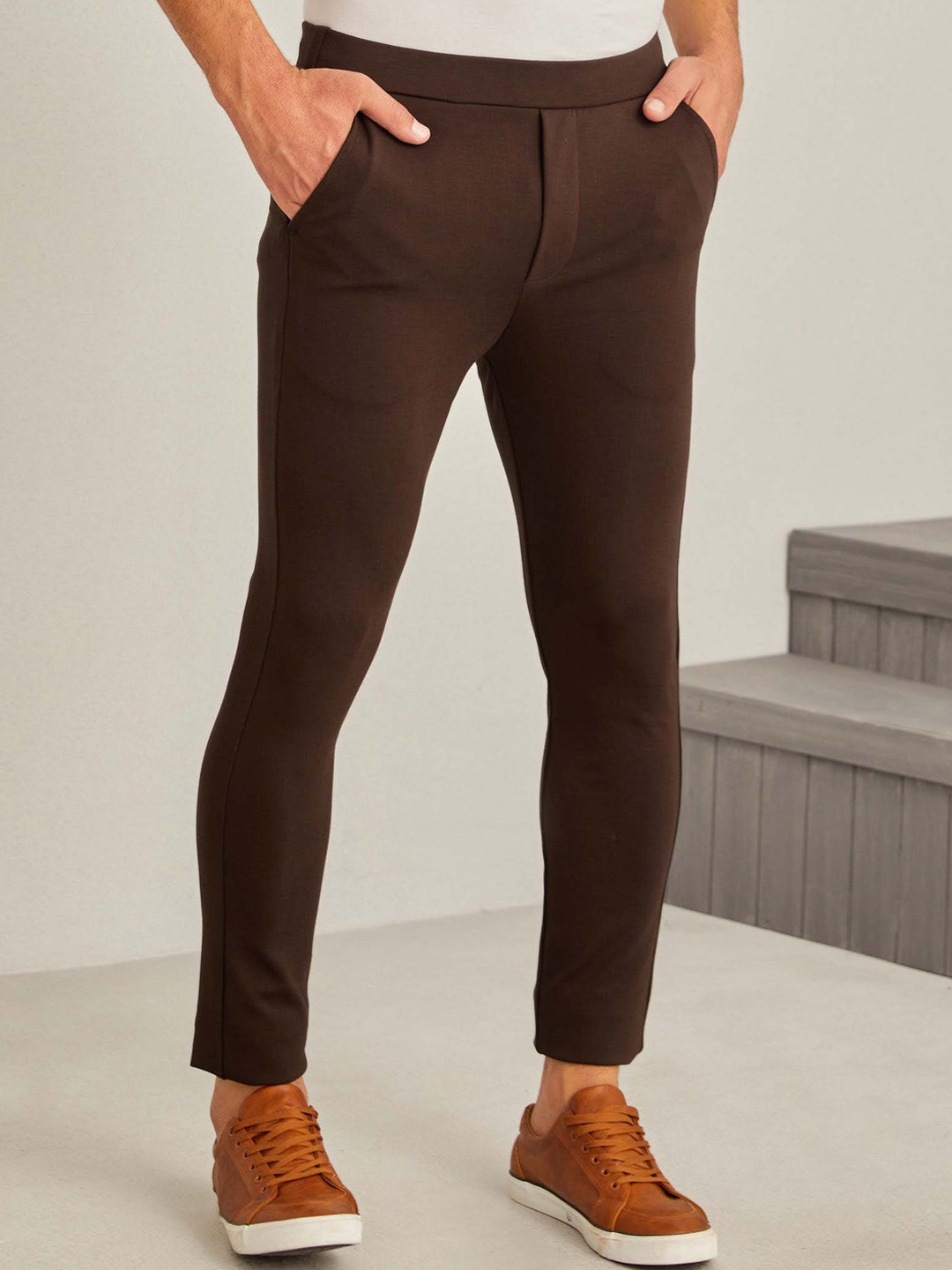 

Red Flame Men Stretchable Chinos Trousers, Brown