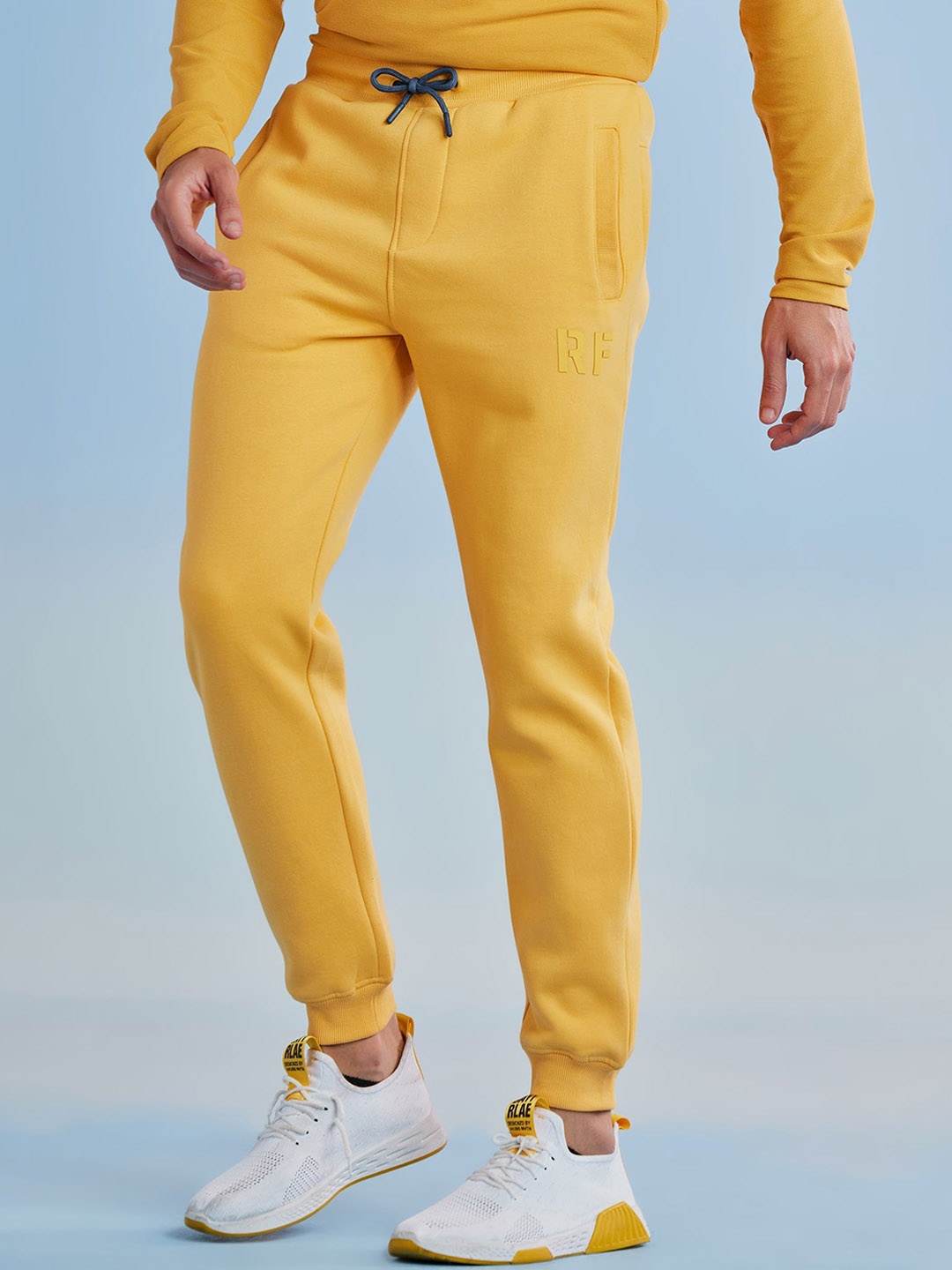 

Red Flame Men Cotton Regular Fit Elasticated Joggers Trousers, Yellow