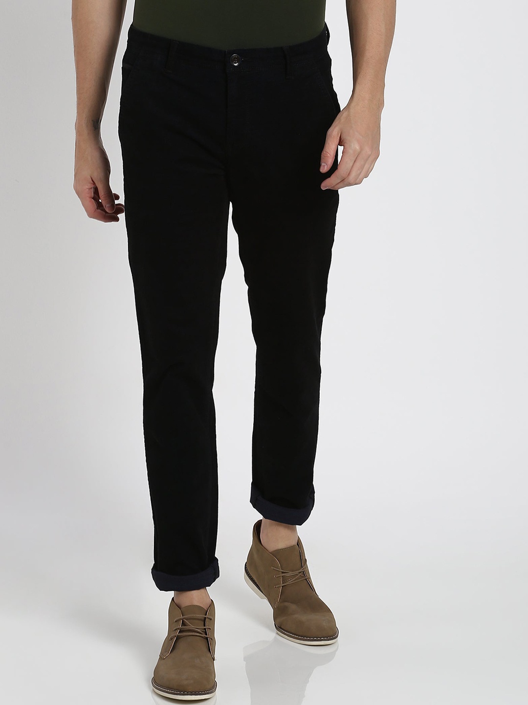 

Red Flame Men Slim Fit Stretchable Mid-Rise Trousers, Black