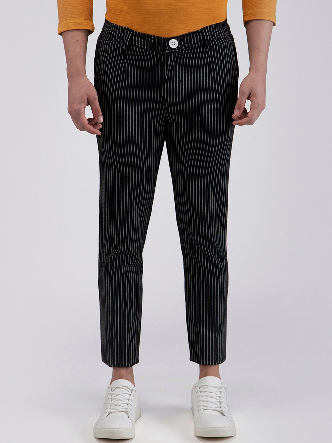 

Red Flame Men Striped Slim Fit Regular Trousers, Navy blue