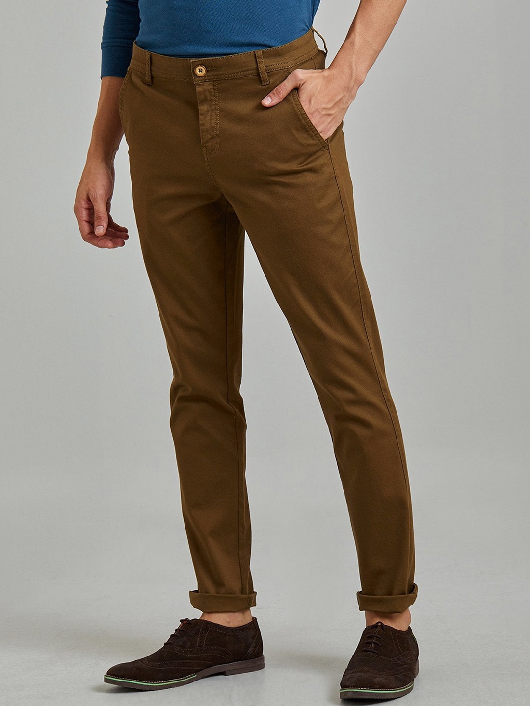 

Red Flame Men Slim Fit Mid-Rise Stretchable Cotton Trousers, Brown