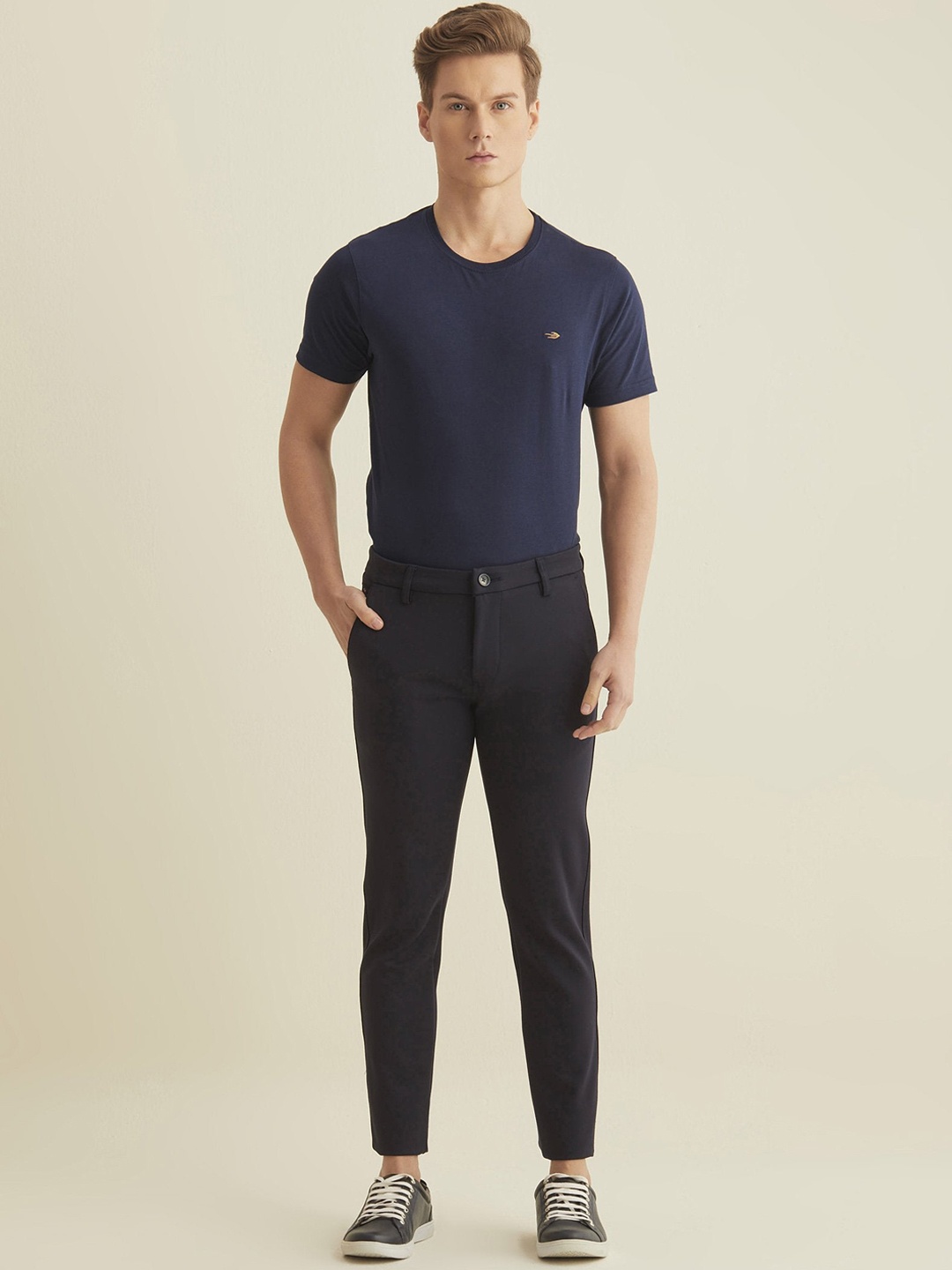 

Red Flame Men Mid-Rise Slim Fit Trousers, Navy blue
