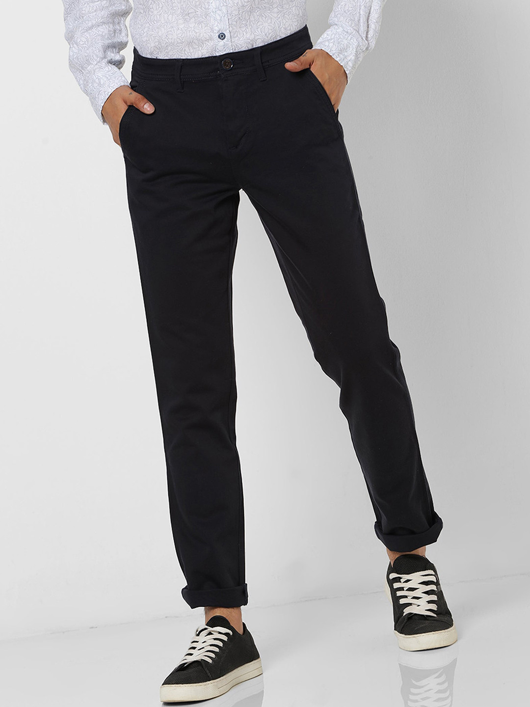 

Red Flame Men Slim Fit Stretchable Cotton Trousers, Navy blue
