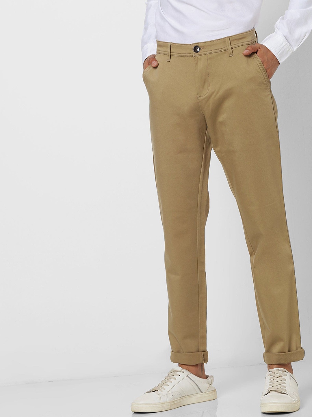

Red Flame Men Slim Fit Mid-Rise Stretchable Cotton Trousers, Beige