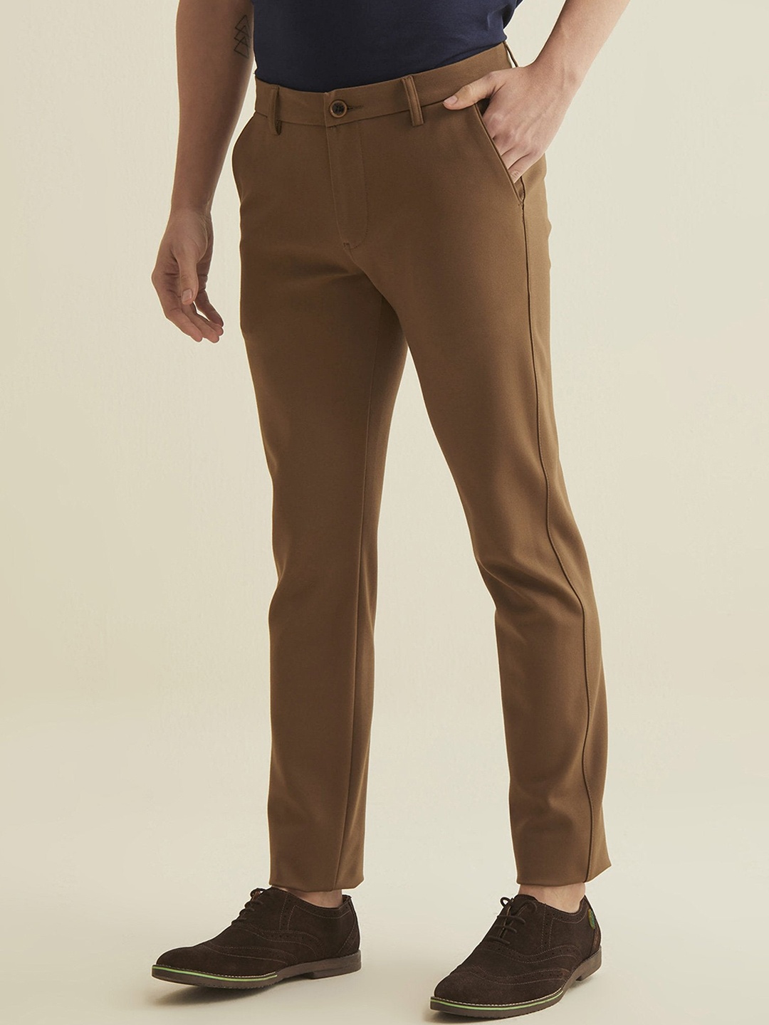 

Red Flame Men Slim Fit Mid Rise Stretchable Regular Trousers, Brown