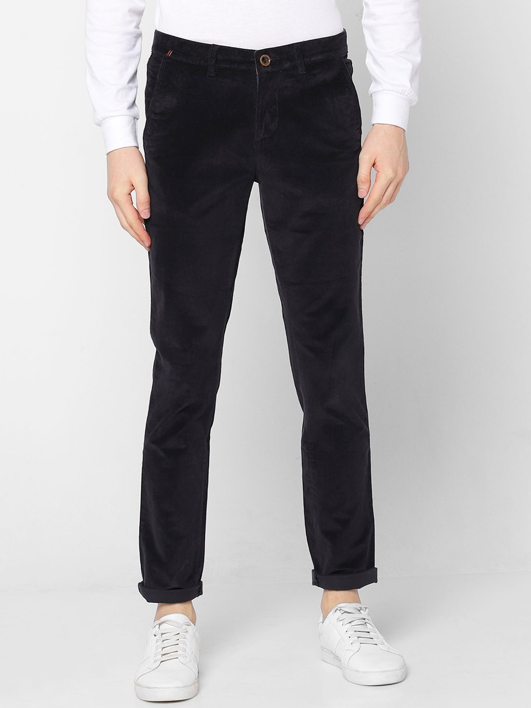 

Red Flame Men Slim Fit Mid-Rise Stretchable Casual Trousers, Navy blue