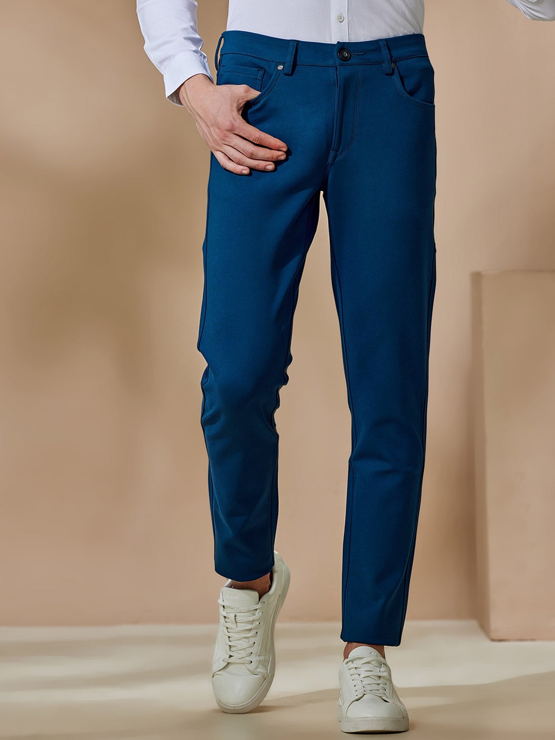 

DAGERRFLY Men Slim Fit Mid-Rise Stretchable Regular Trousers, Blue
