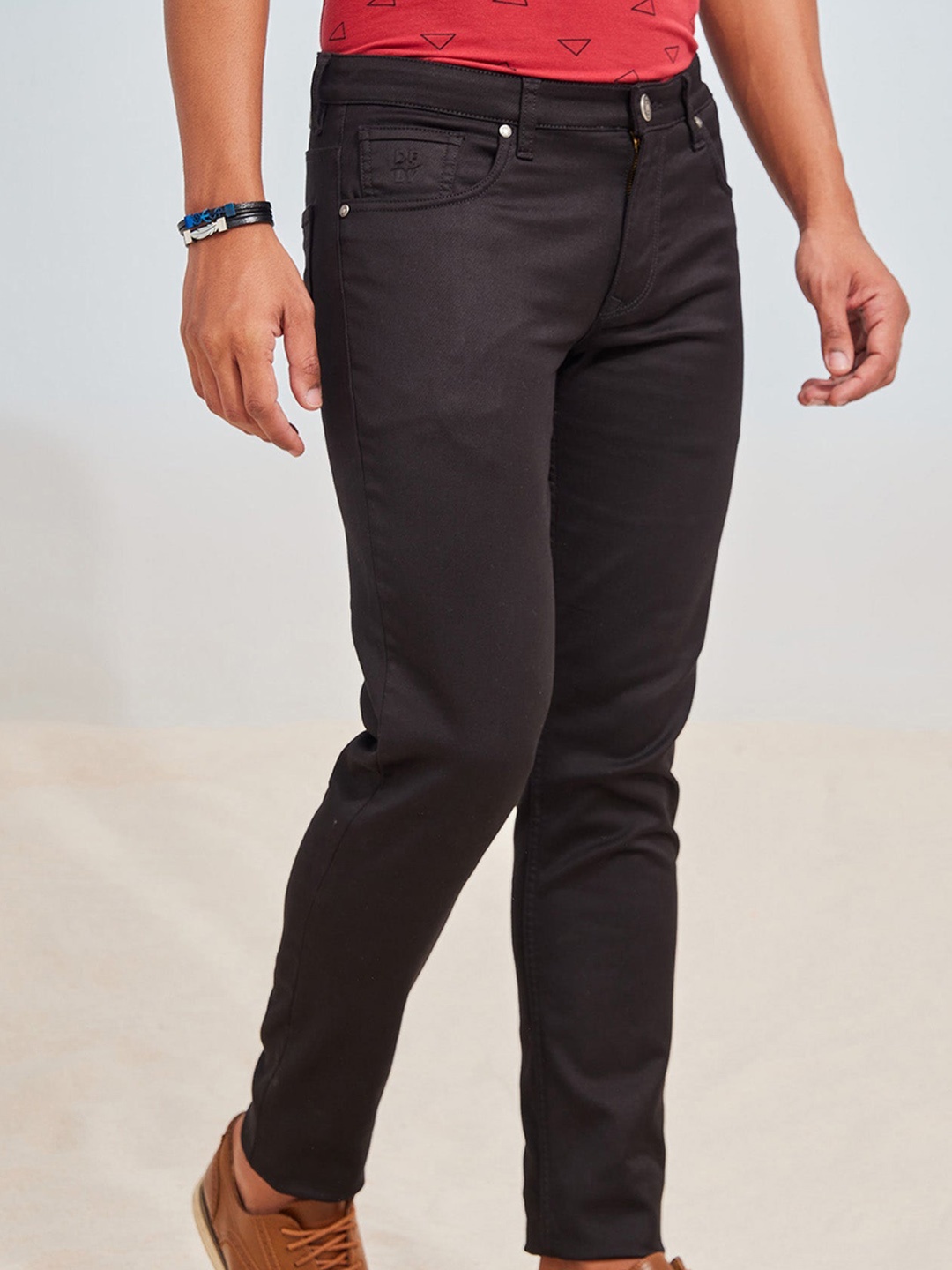 

DAGERRFLY Men Slim Fit Mid-Rise Cotton Stretchable Regular Trousers, Black
