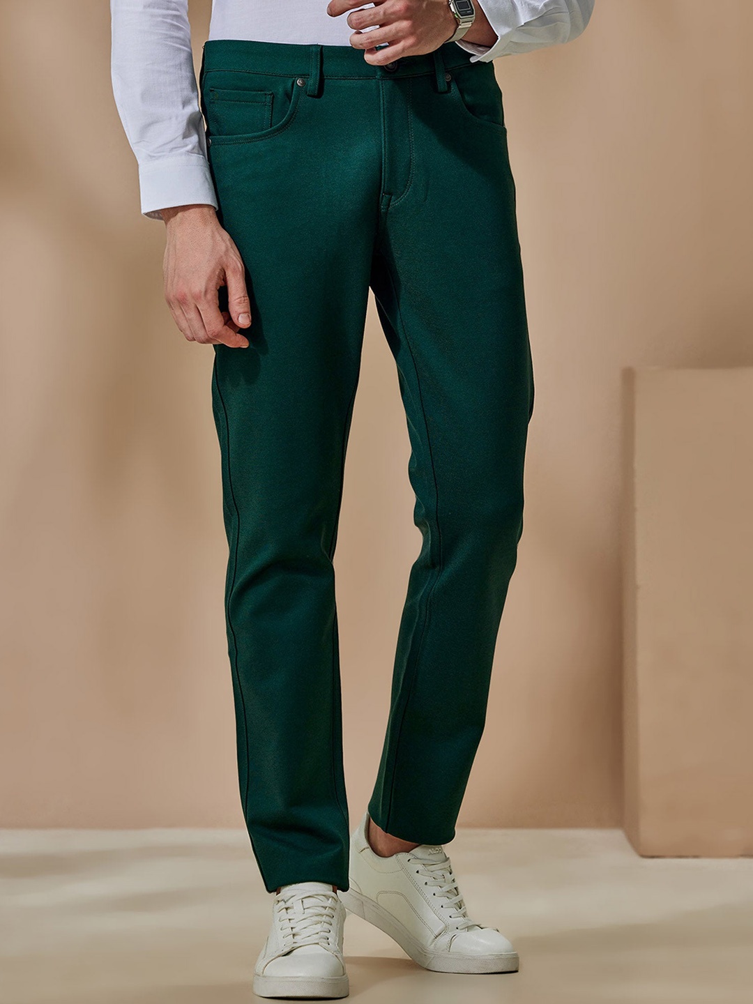 

DAGERRFLY Men Slim Fit Mid-Rise Stretchable Regular Trousers, Green