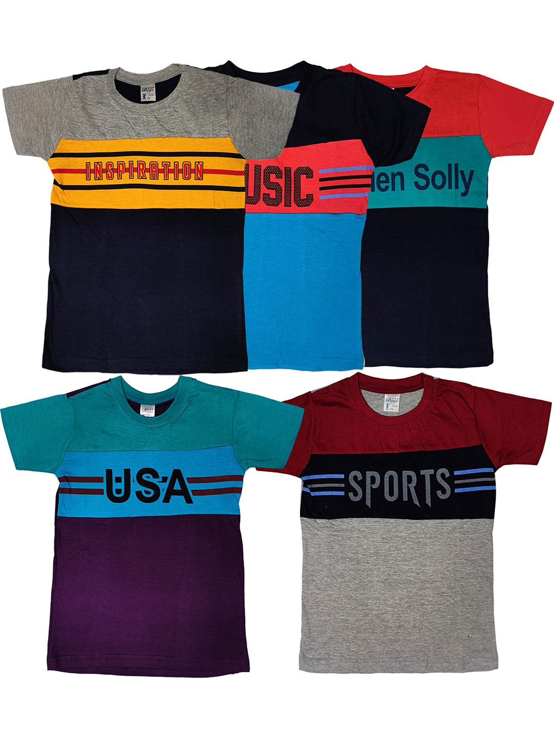 

BAESD Boys Pack of 5 Striped V-Neck Cotton Applique T-shirt, Blue