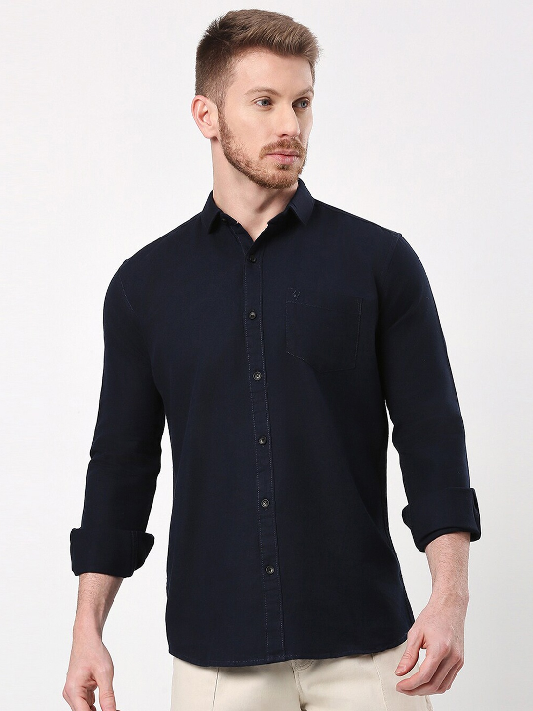 

HJ HASASI Slim Fit Opaque Cotton Casual Shirt, Blue