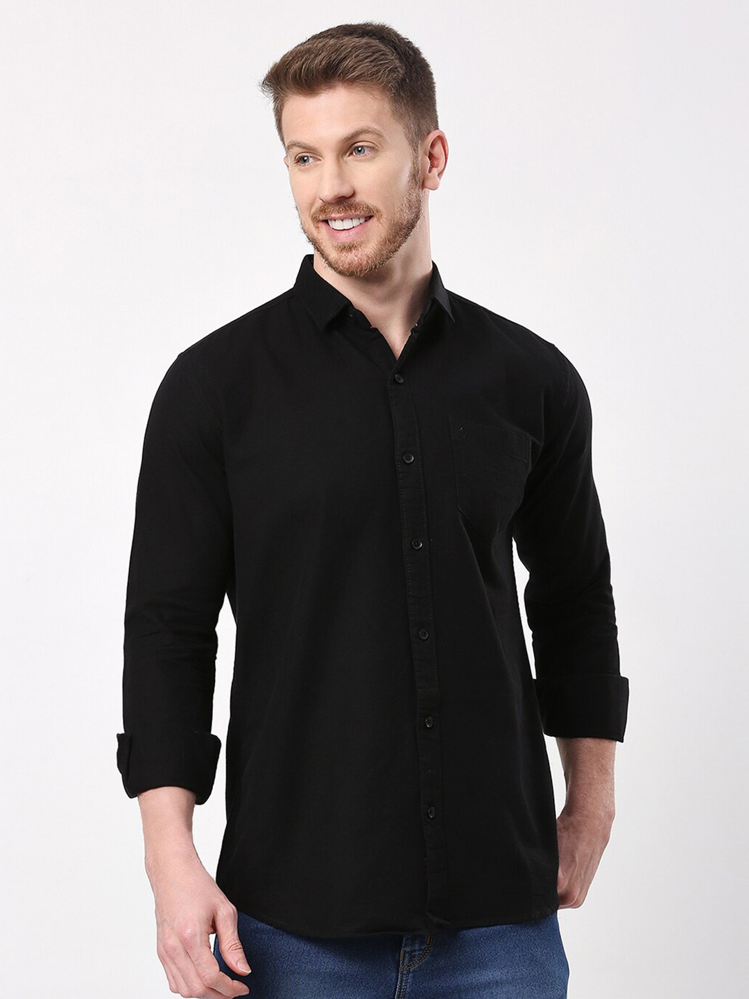 

HJ HASASI Slim Fit Opaque Cotton Casual Shirt, Black