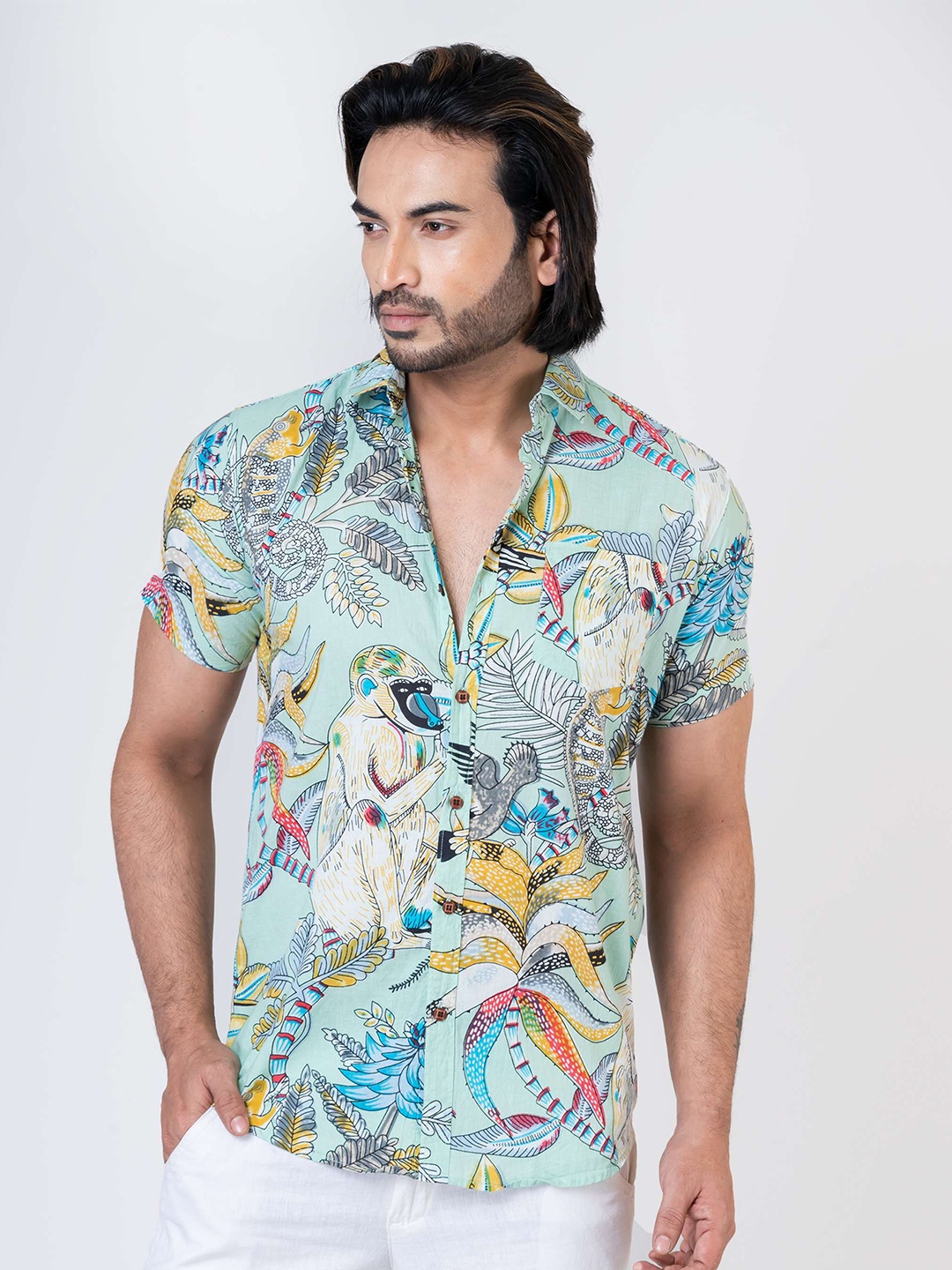 

Kartikeya Jaipur Standard Floral Opaque Printed Cotton Casual Shirt, Fluorescent green