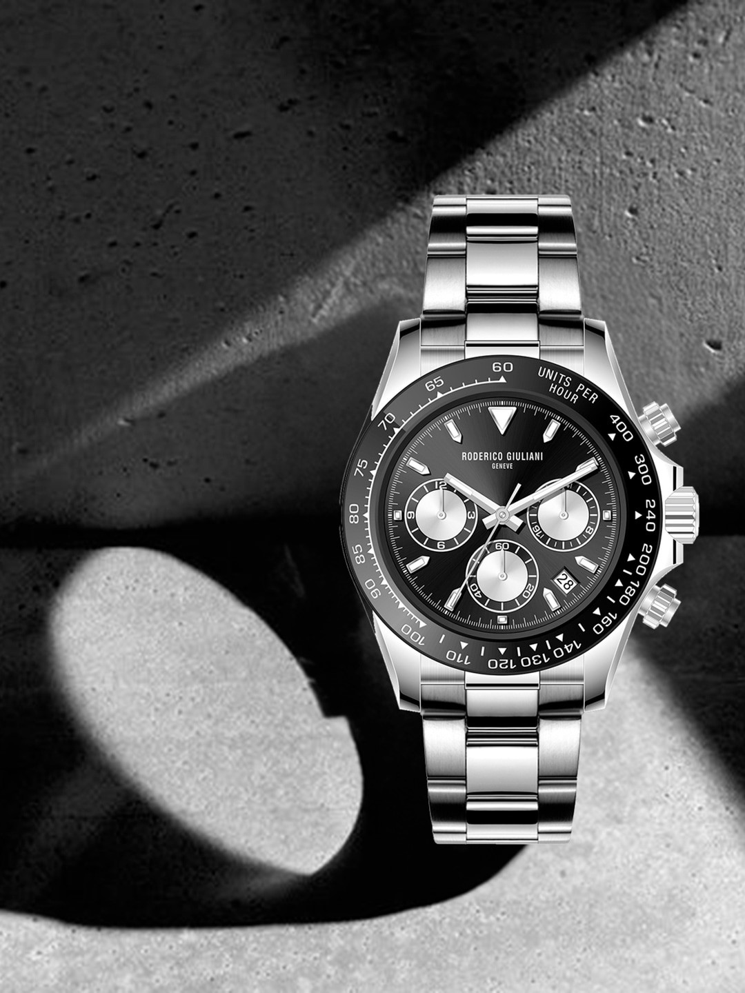 

RODERICO GIULIANI Unisex Stainless Steel Bracelet Style Straps Analogue Chronograph Watch, Silver