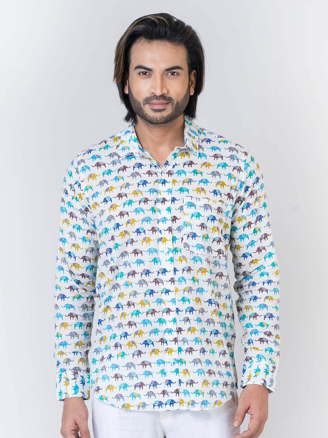 

Kartikeya Jaipur Elephant Printed Standard Cotton Opaque Casual Shirt, Blue