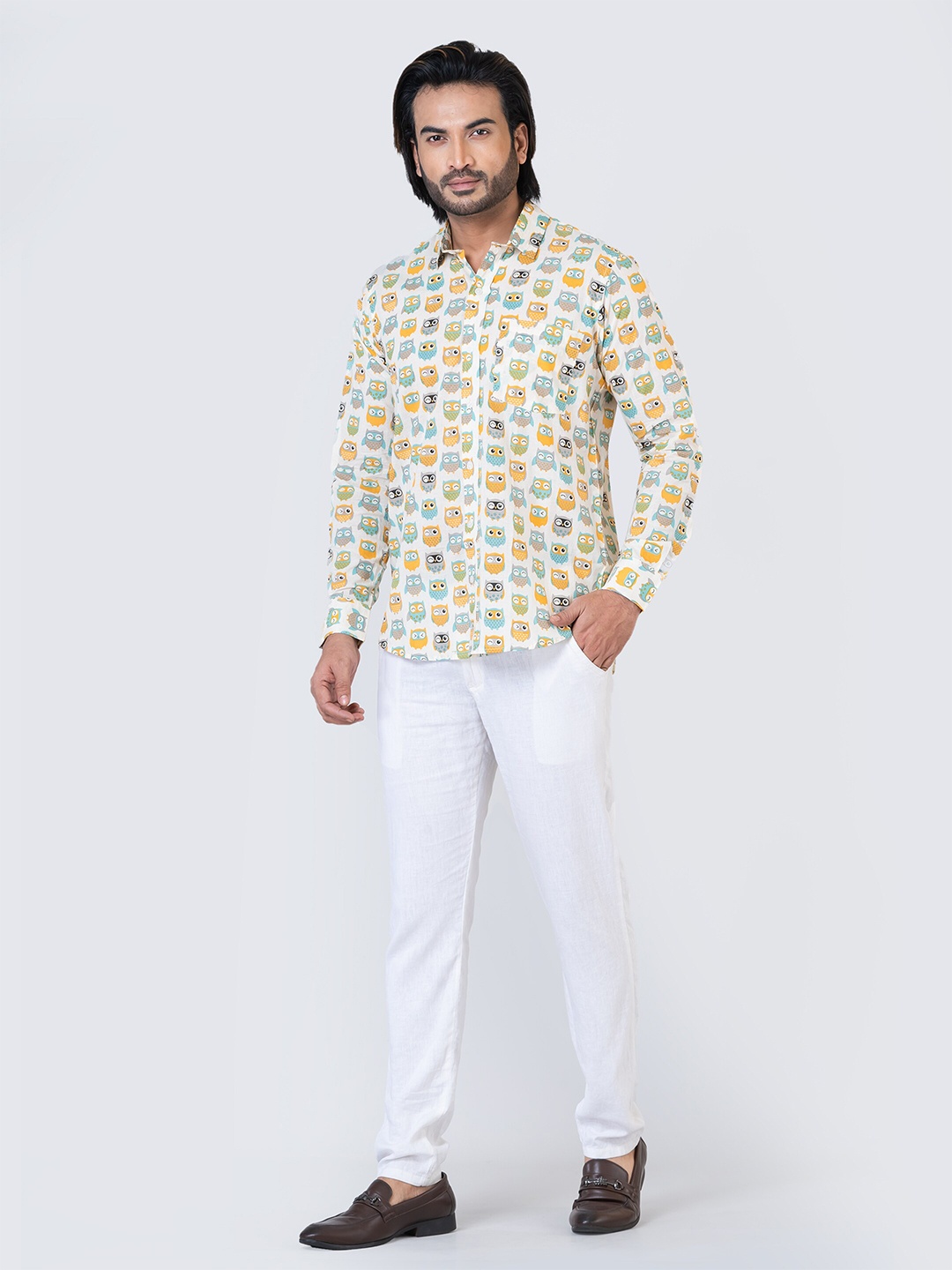 

Kartikeya Jaipur Standard Floral Opaque Printed Cotton Casual Shirt, White
