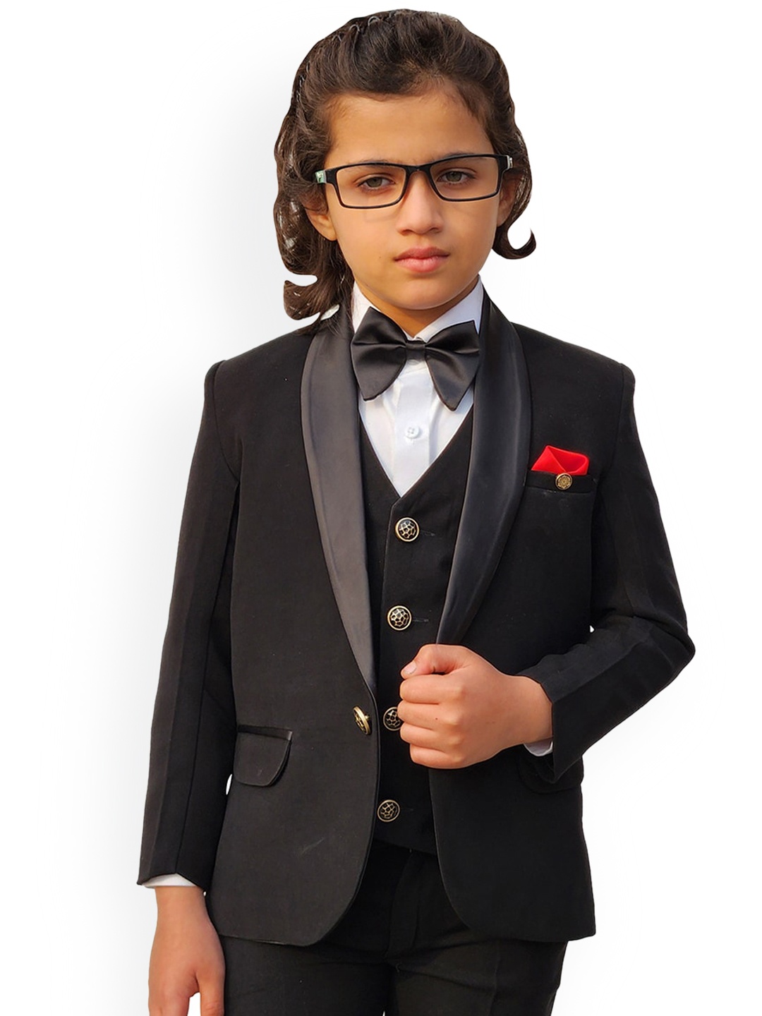 

BAESD Boys Single-Breasted Five-Piece Suit, Black