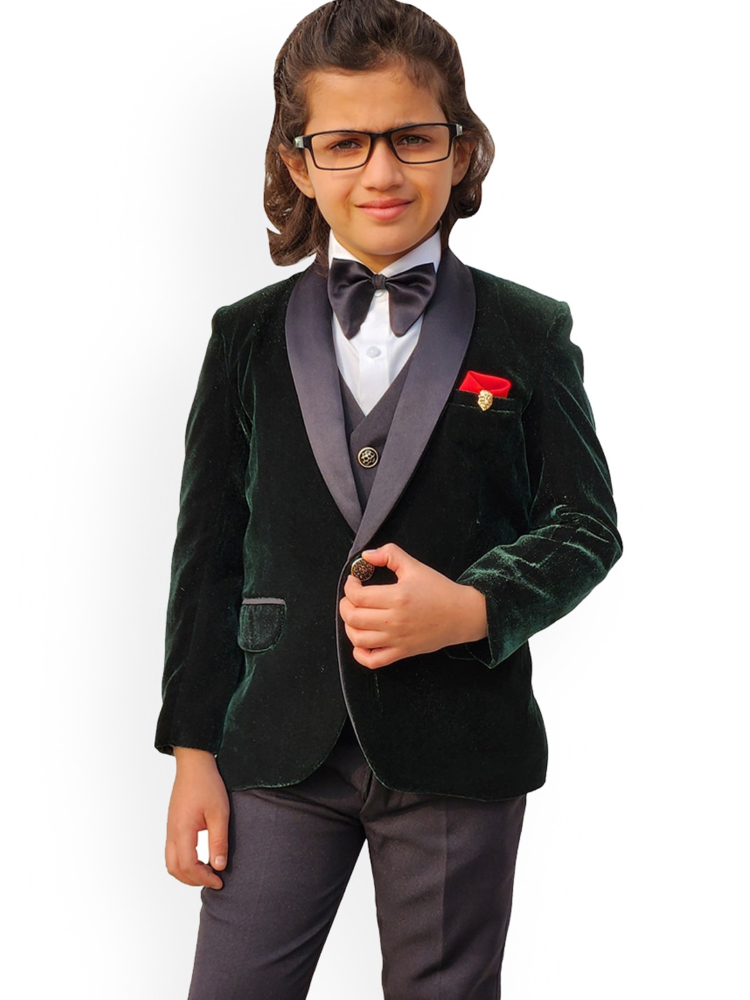 

BAESD Boys Single-Breasted Five-Piece Party Suits, Green